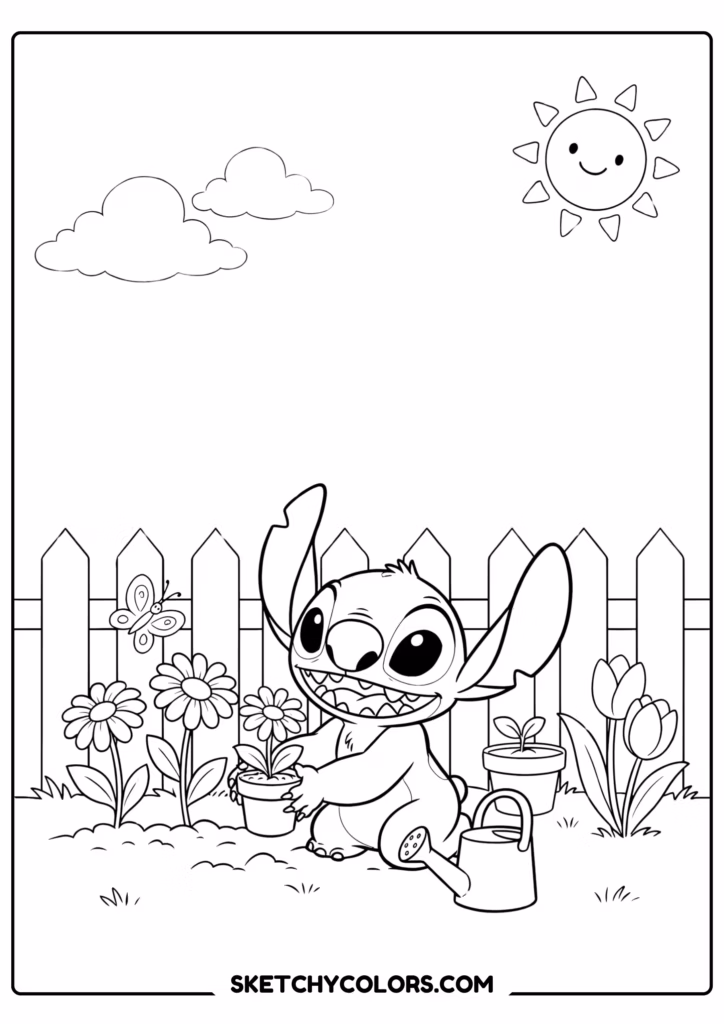 stitch garden planting coloring sheet free printable