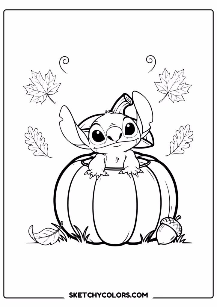 stitch pumpkin autumn free kids coloring printable