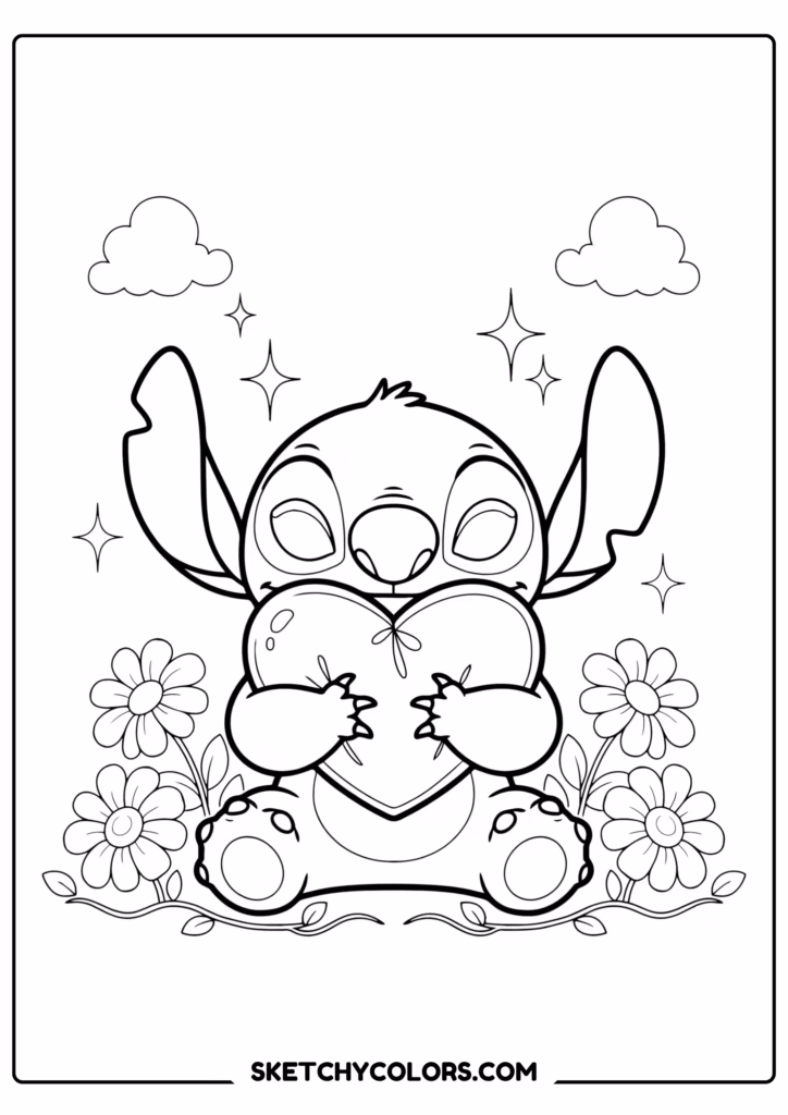 stitch heart pillow love printable coloring page pdf
