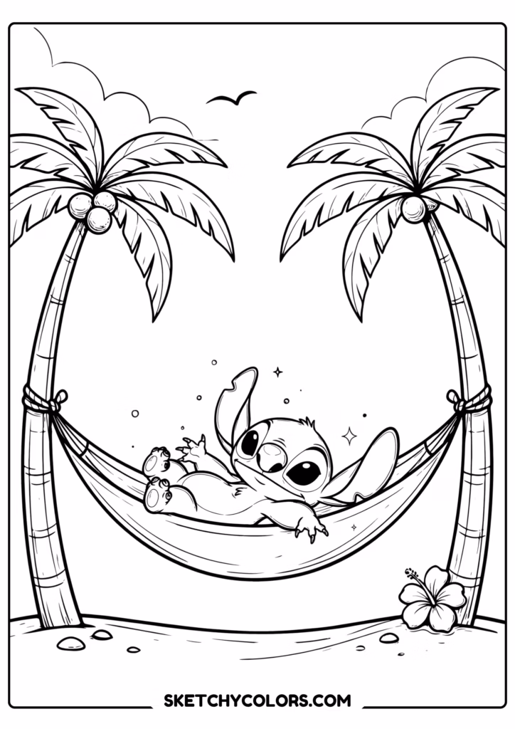 stitch hammock relaxing printable coloring sheet