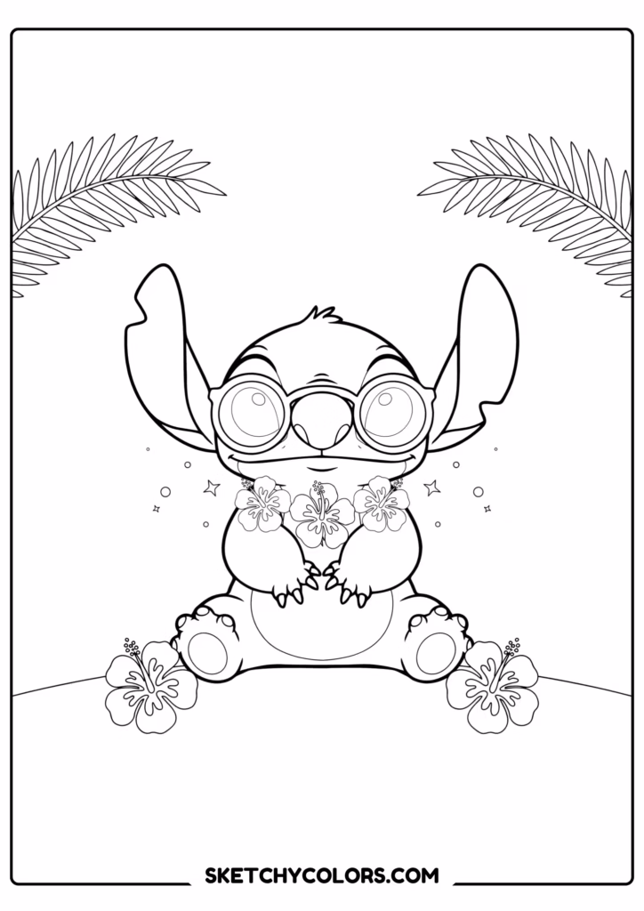 stitch tropical fashion free printable coloring sheet