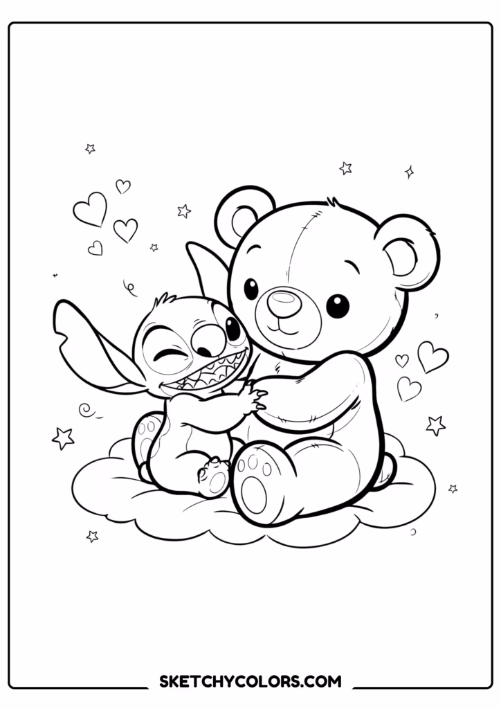 stitch teddy bear hugs free pdf coloring page
