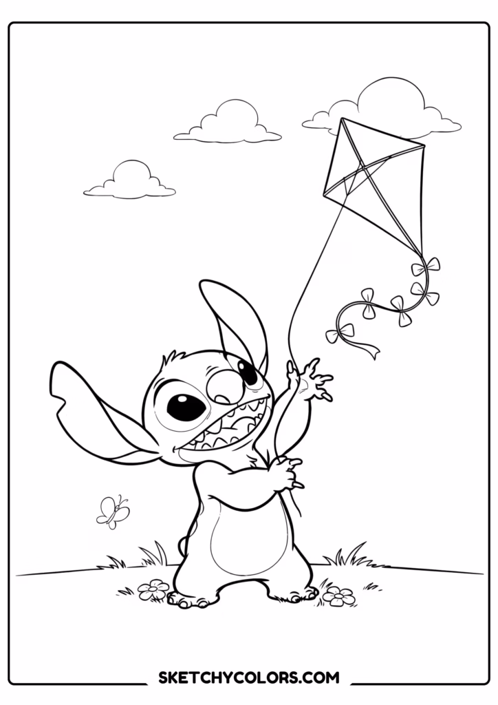 stitch kite flying fun coloring sheet free printable