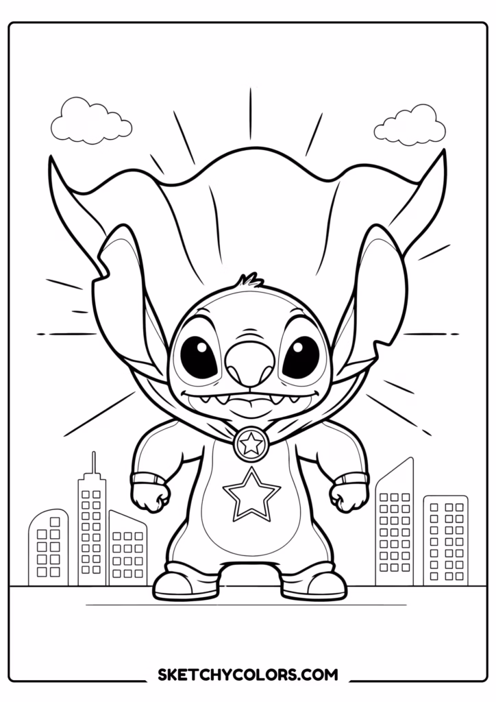 stitch superhero quest free kids coloring printable
