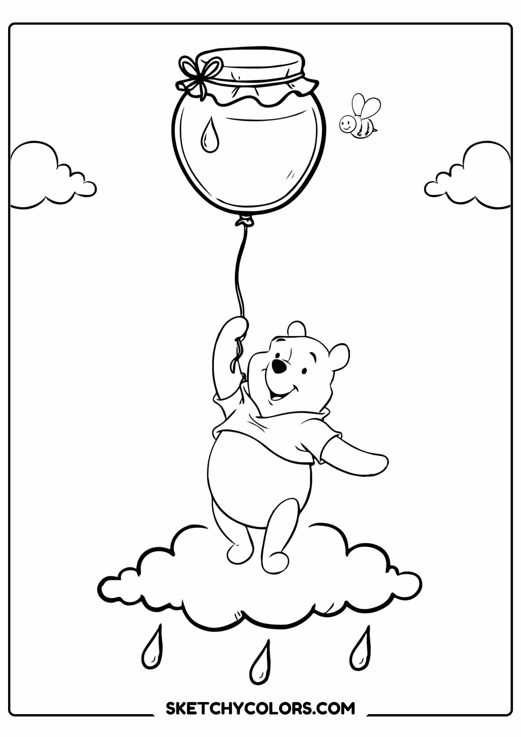 winnie the pooh coloring pages - balloon ride in the clouds free printable PDF for kids