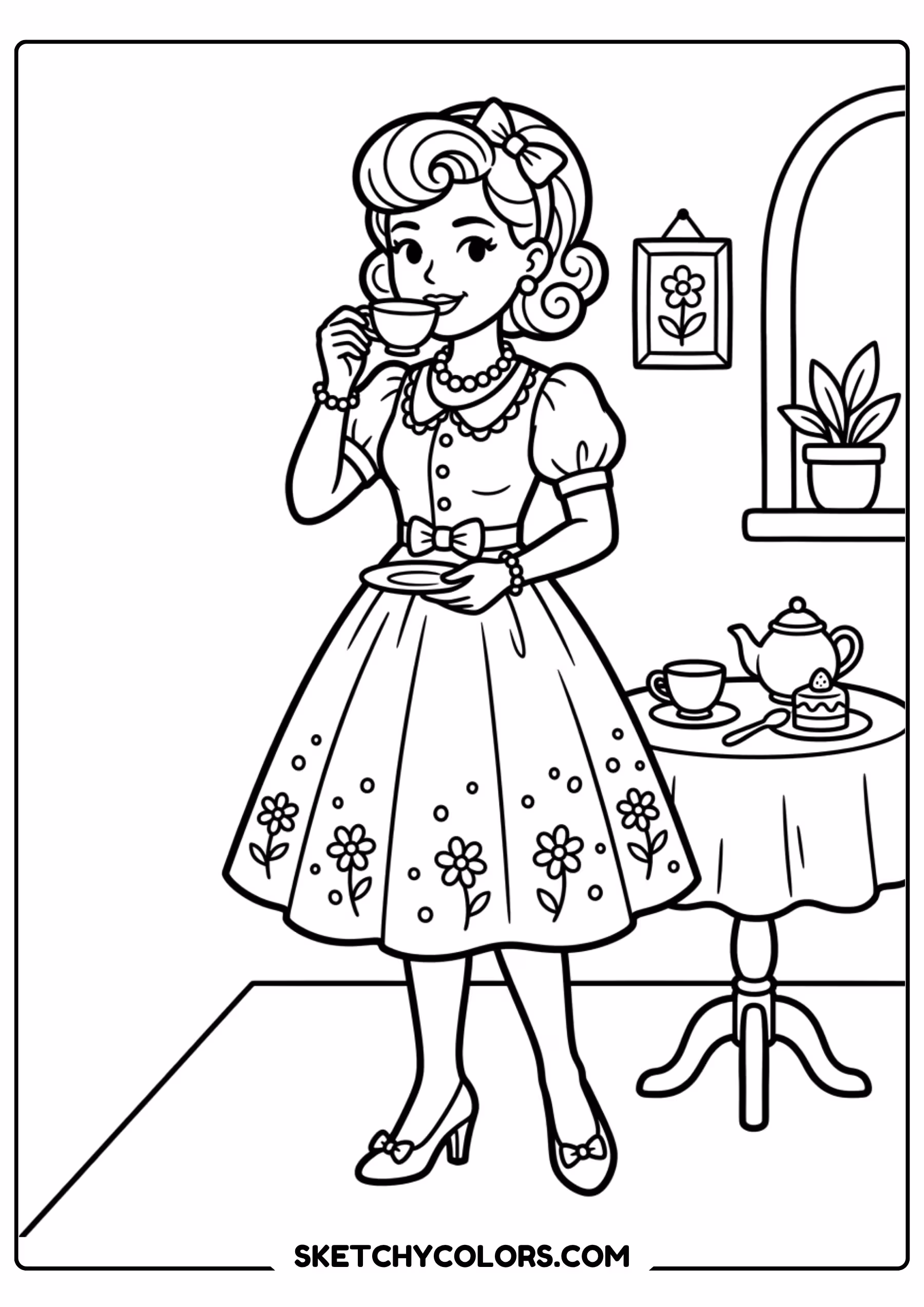 taylor swift coloring pages - afternoon tea party free printable PDF for kids