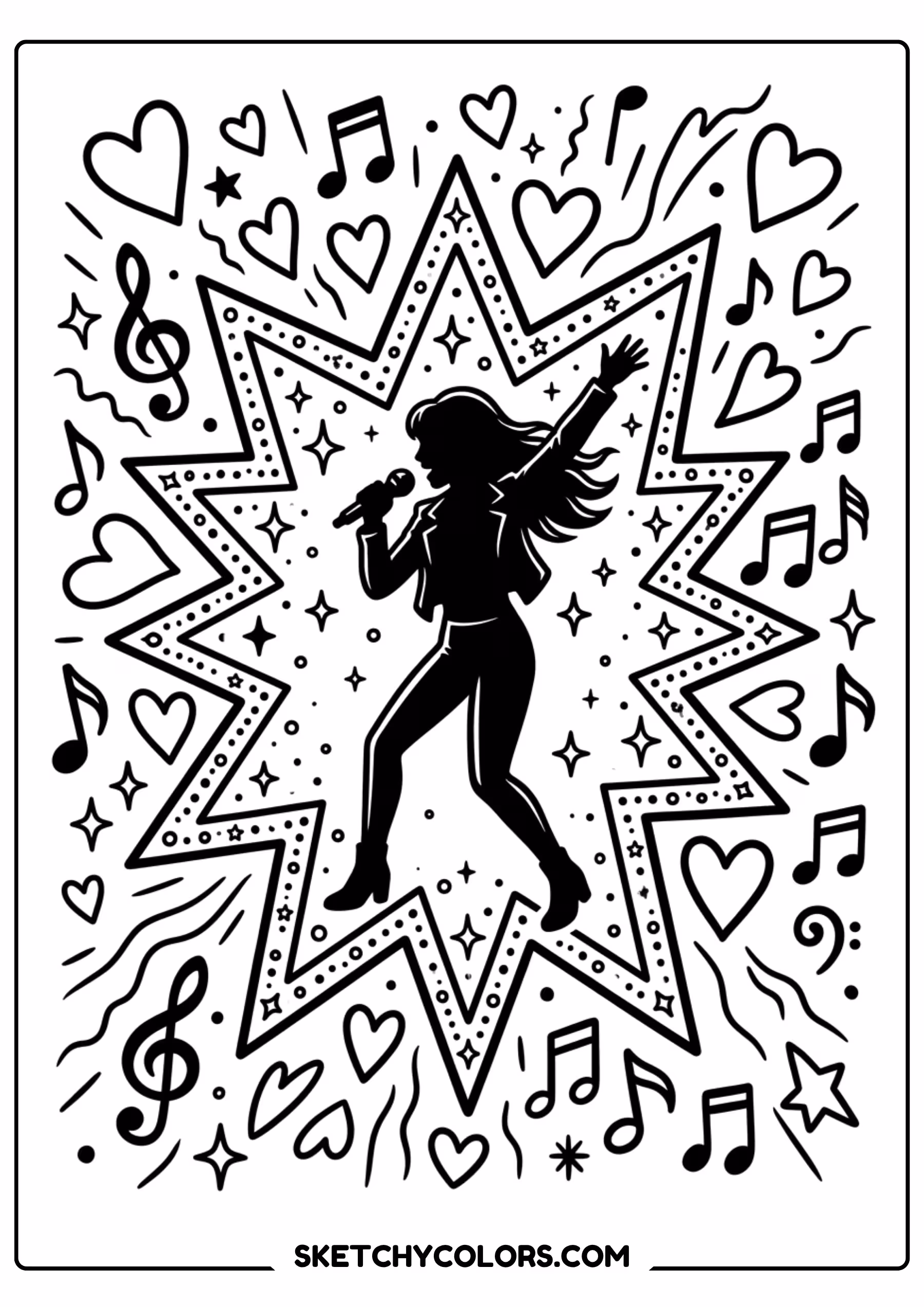 taylor swift coloring pages - star power silhouette free printable PDF for kids