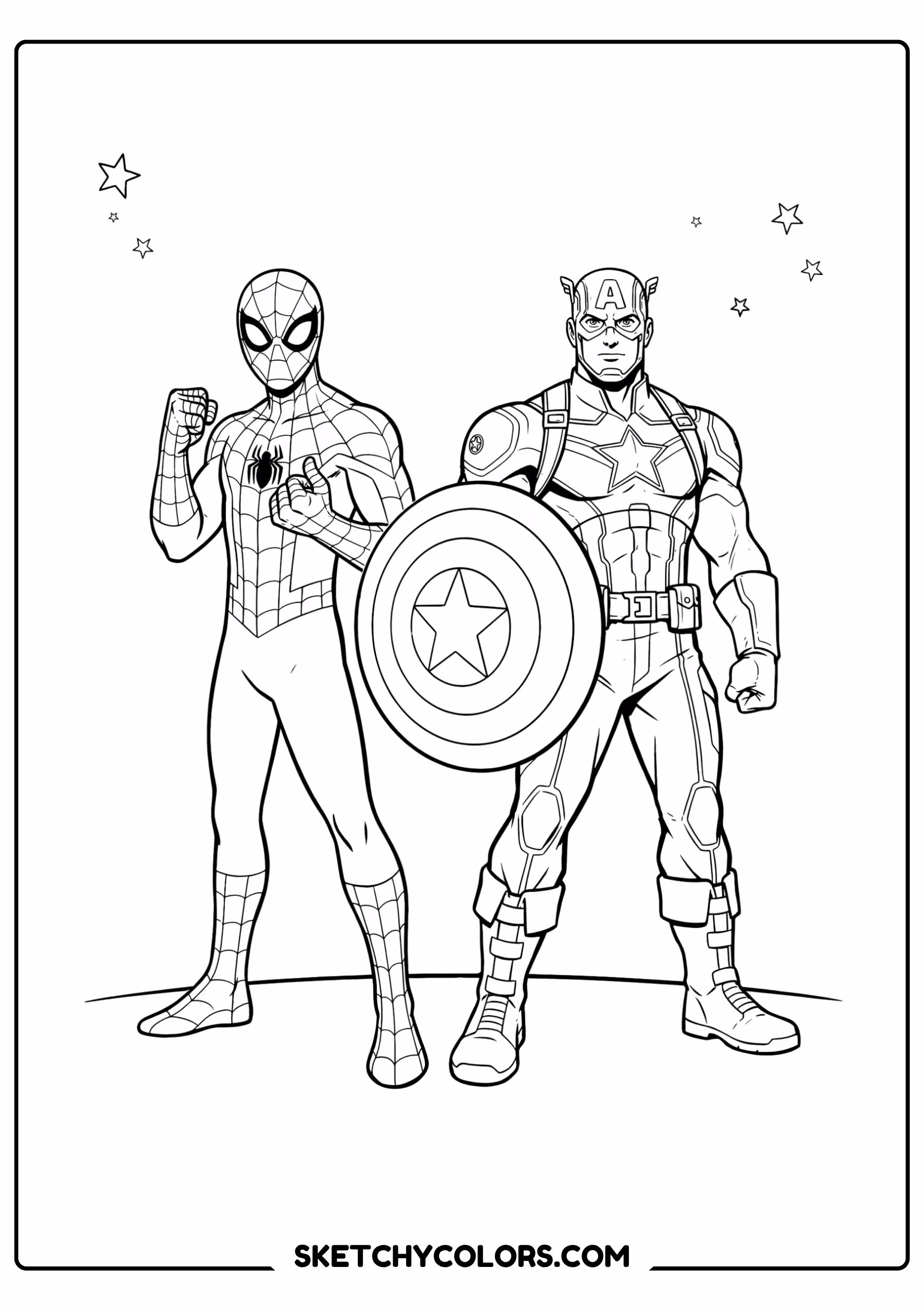 spiderman coloring pages - shield hero team up free printable PDF for kids