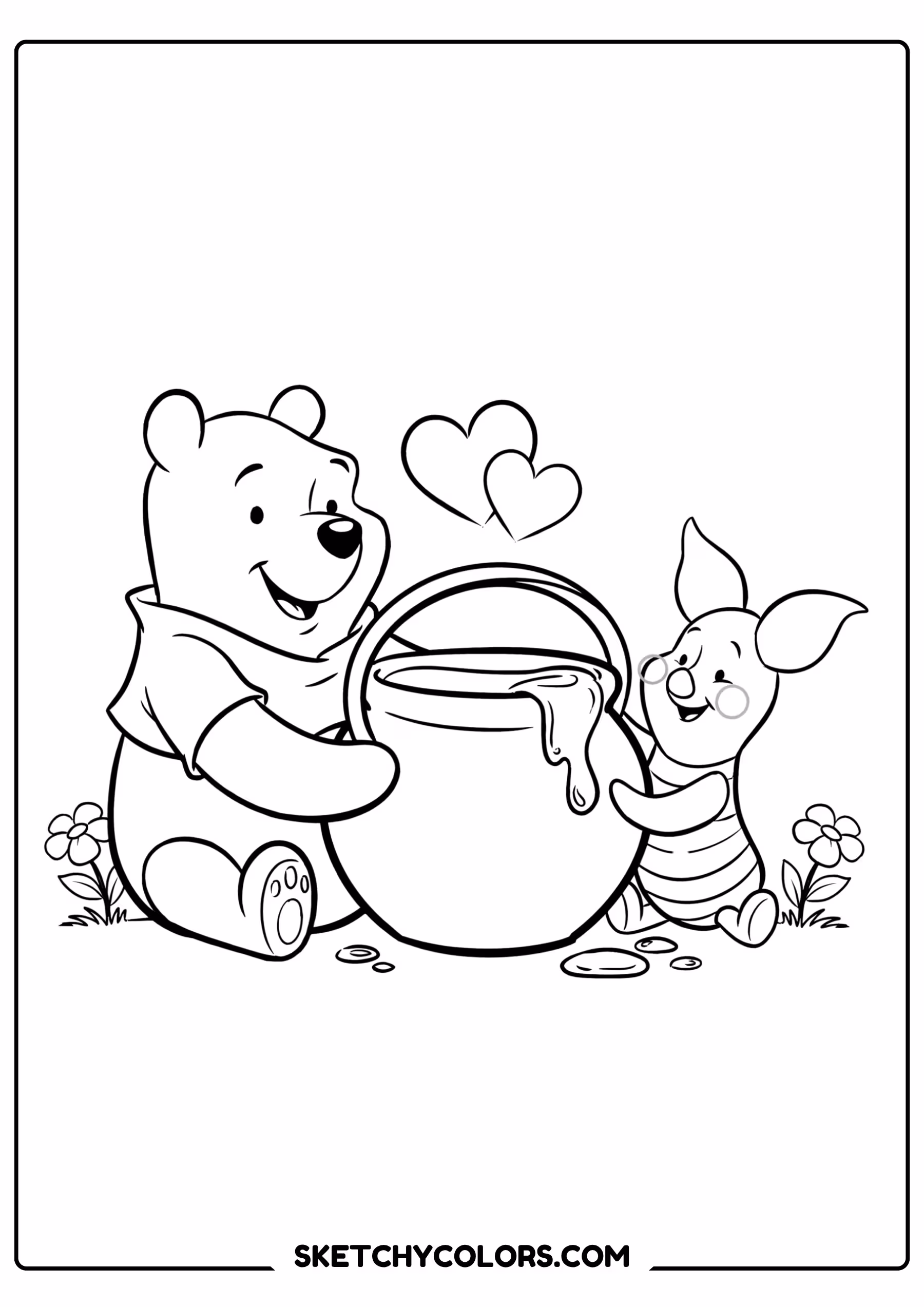 winnie the pooh coloring pages - honey pot with piglet free printable PDF for kids