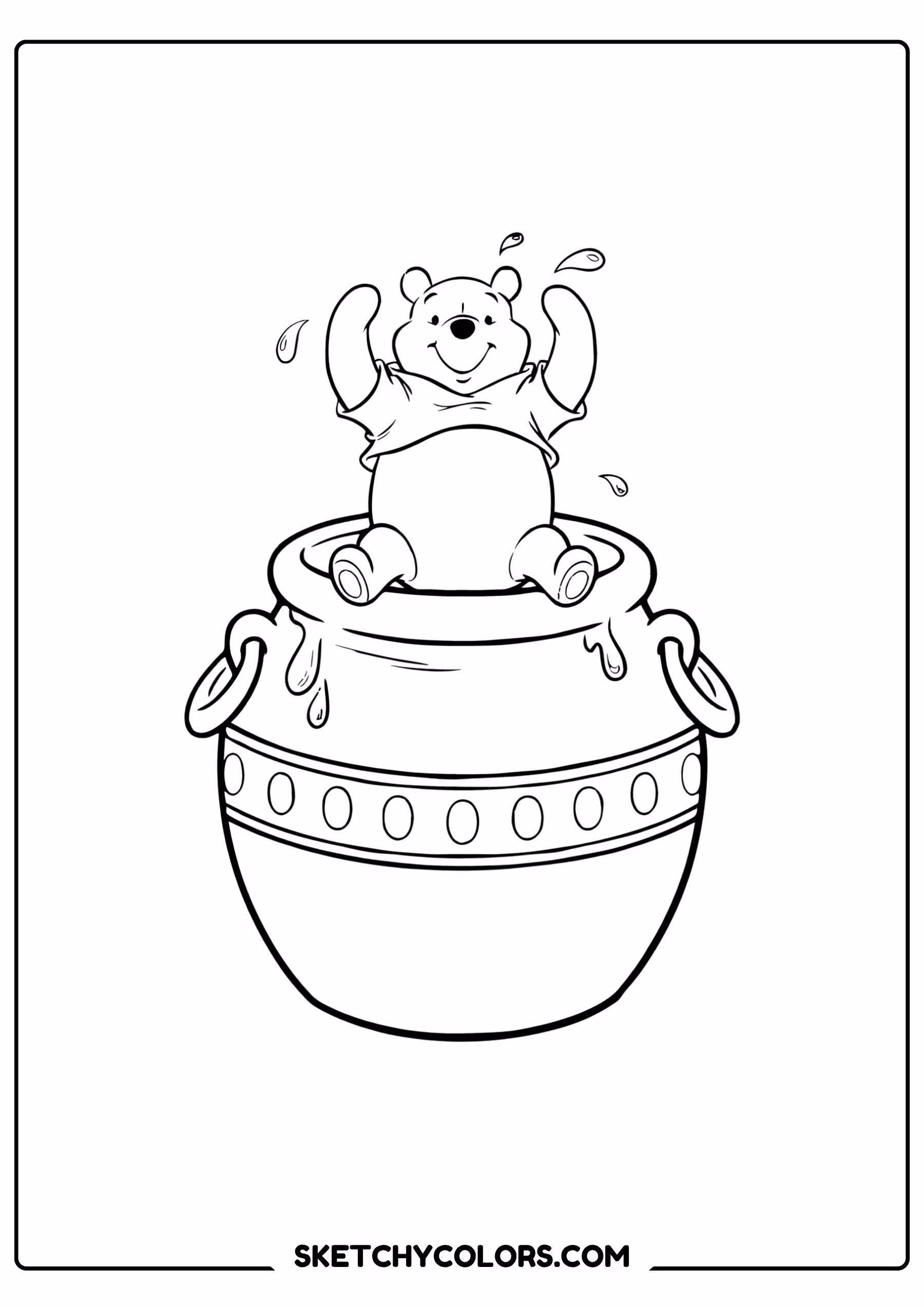 winnie the pooh coloring pages - sitting in the honey pot free printable PDF for kids