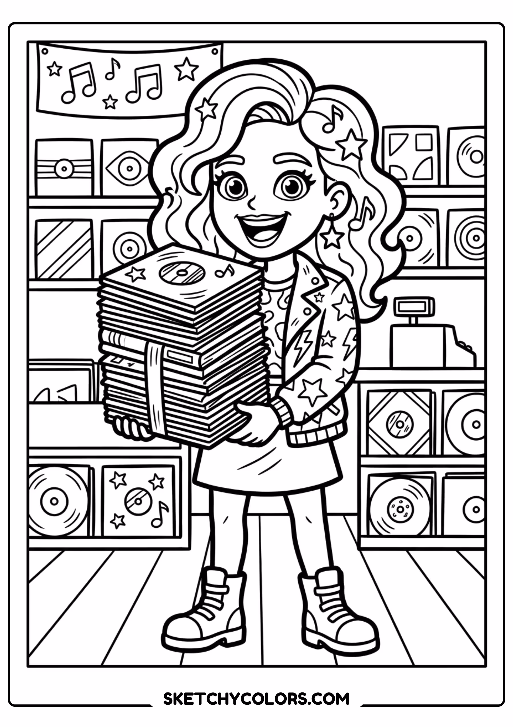 taylor swift coloring pages - vinyl record collection free printable PDF for kids