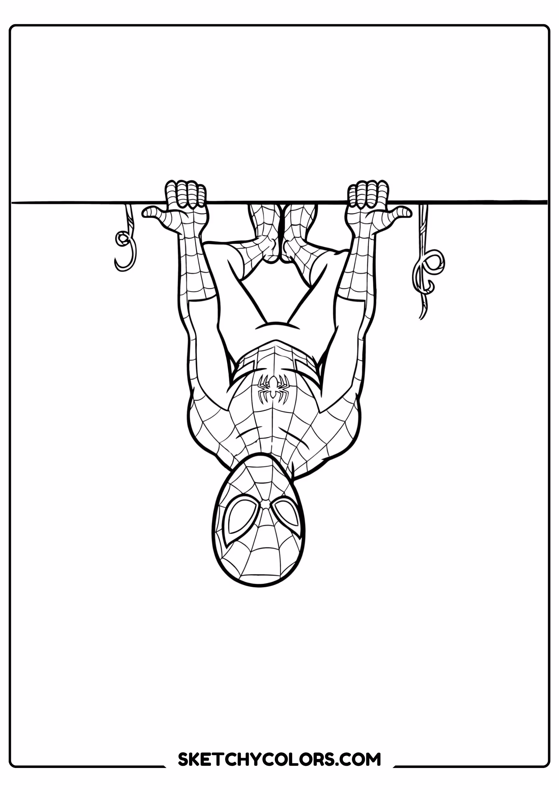 spiderman coloring pages - upside down hang free printable PDF for kids