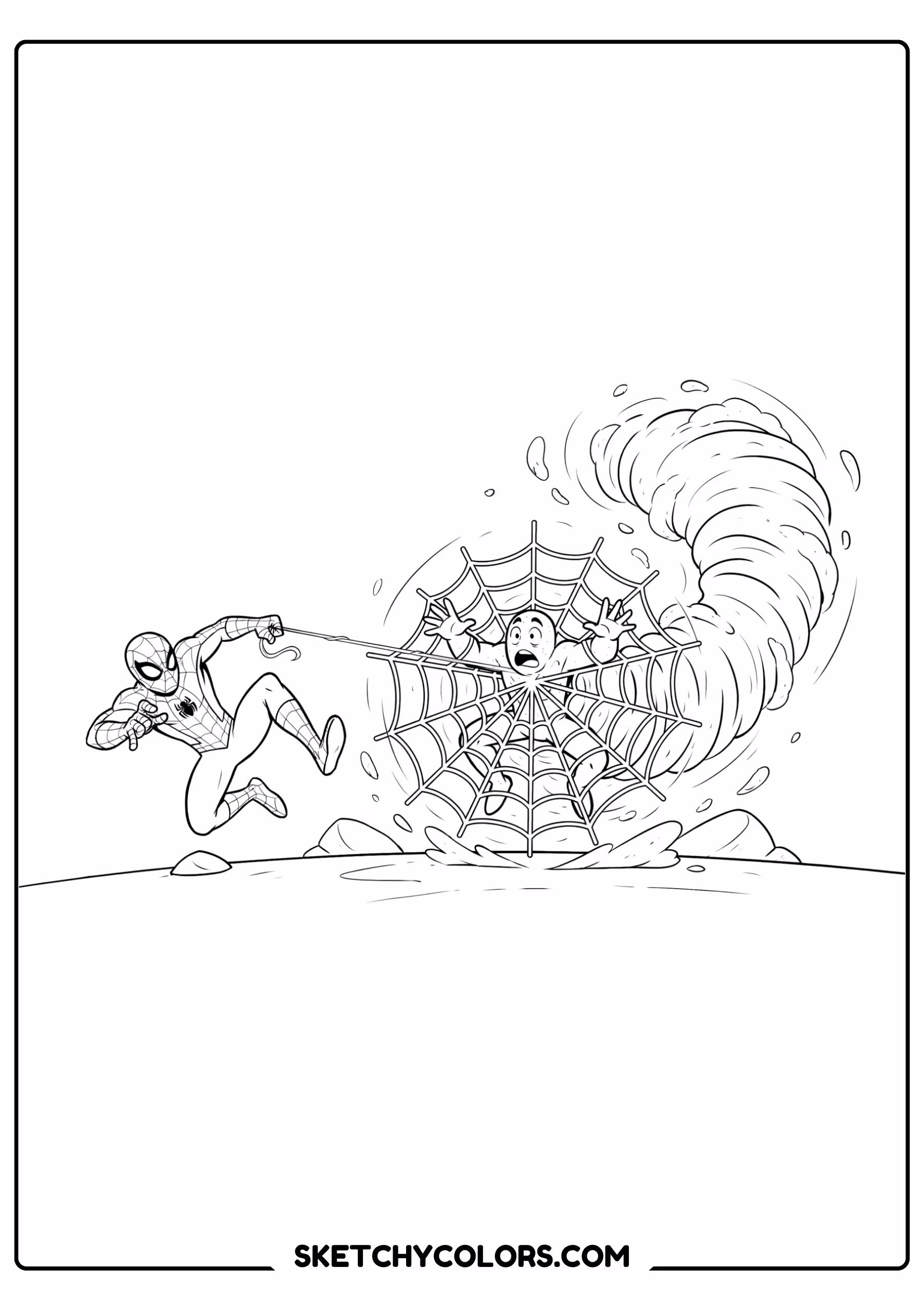 spiderman coloring pages - web tornado escape free printable PDF for kids