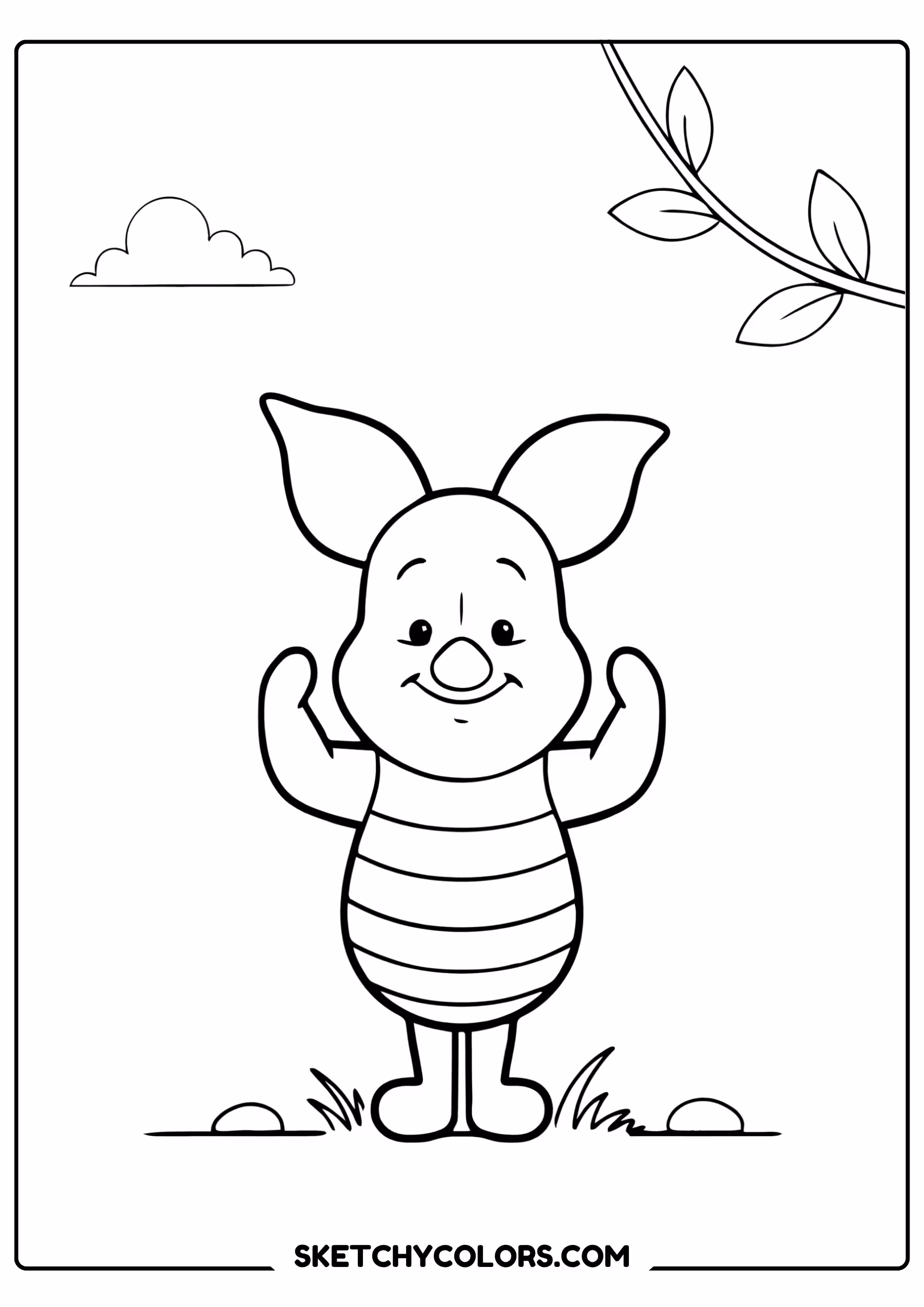winnie the pooh coloring pages - happy piglet portrait free printable PDF for kids