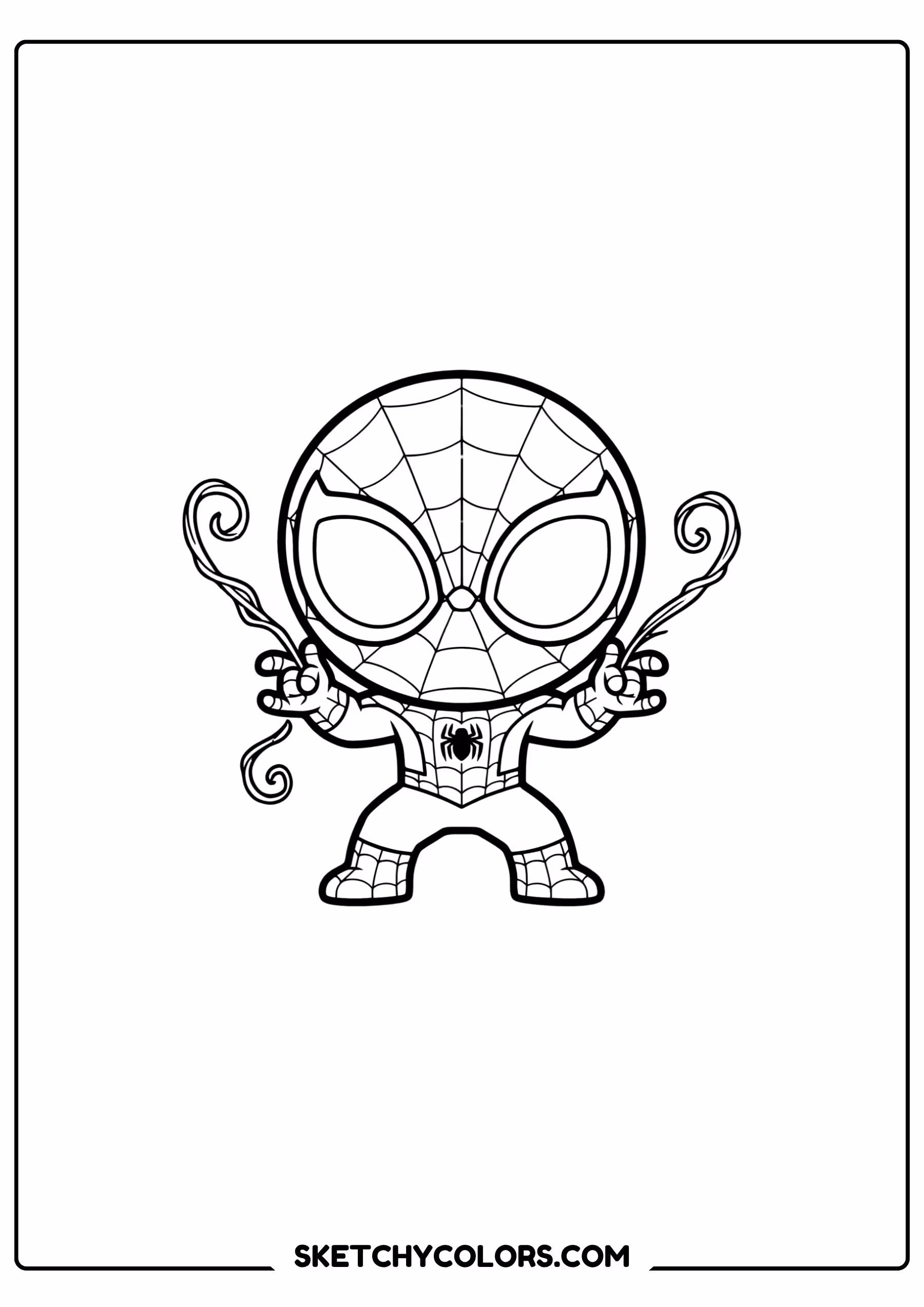 spiderman coloring pages - chibi spidey with webs free printable PDF for kids