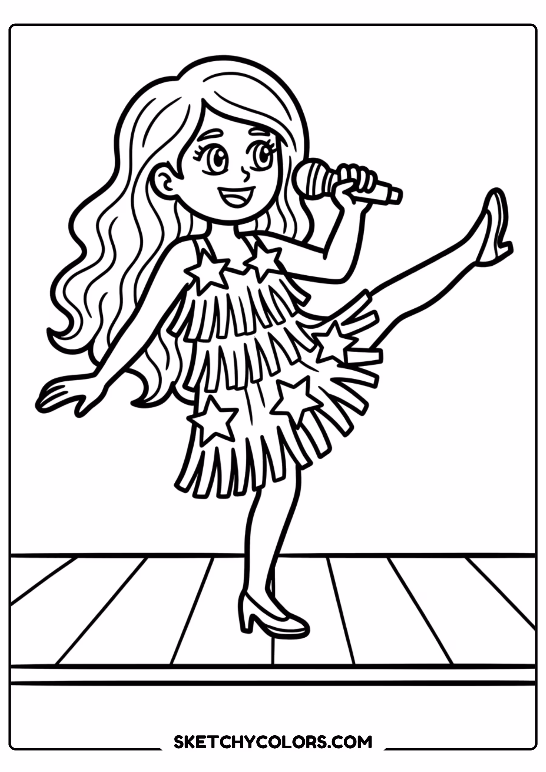 taylor swift coloring pages - fringe dress dancer free printable PDF for kids