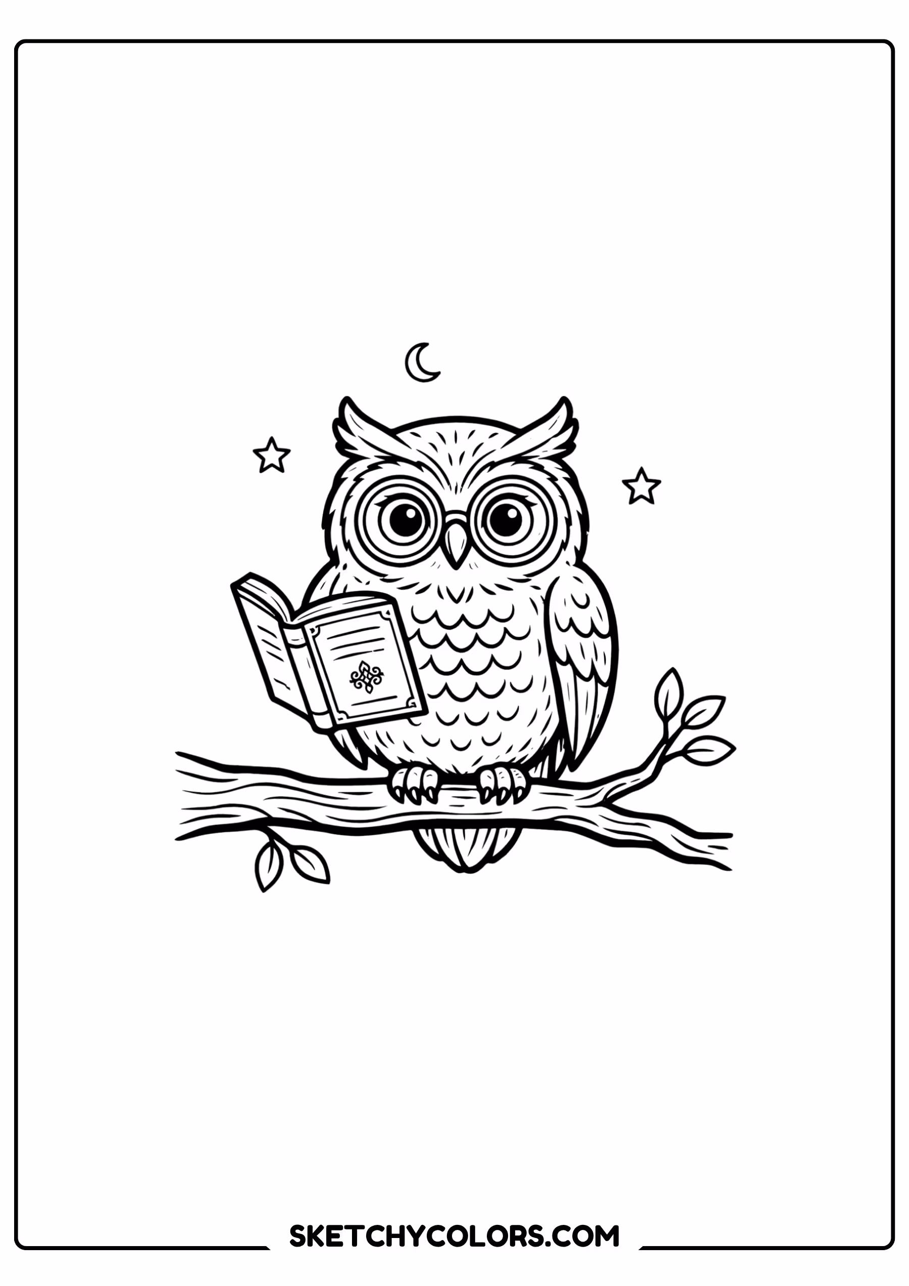 winnie the pooh coloring pages - owl reads by moonlight free printable PDF for kids