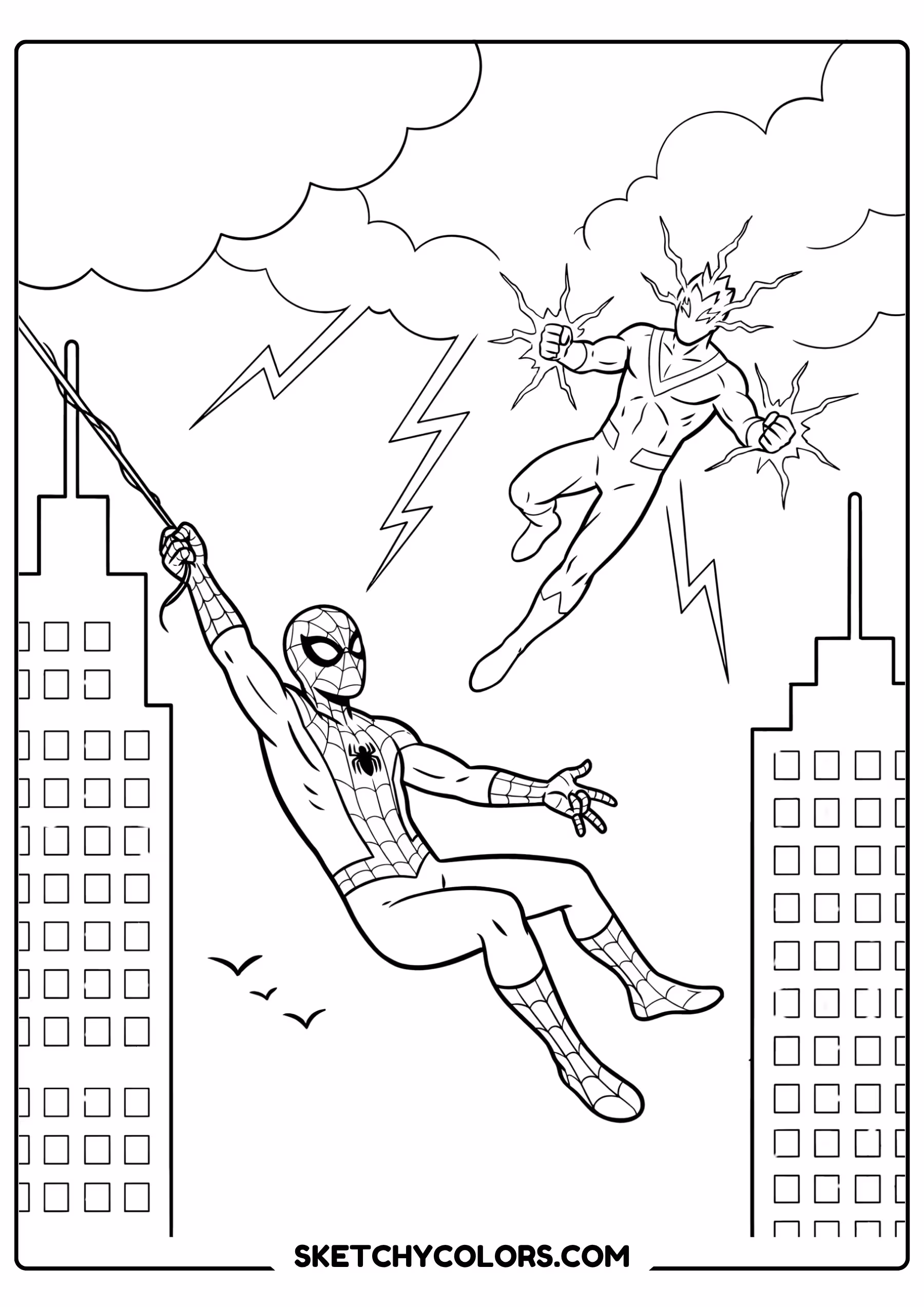 spiderman coloring pages - lightning villain duel free printable PDF for kids