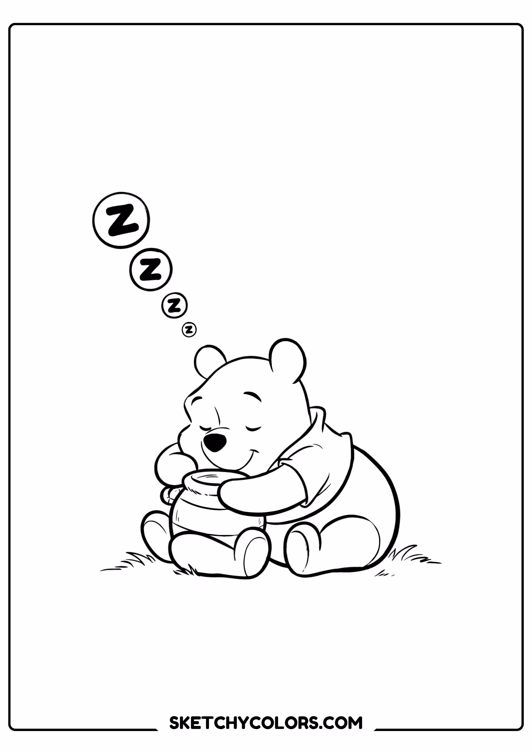 winnie the pooh coloring pages - sleepy snoring pooh free printable PDF for kids