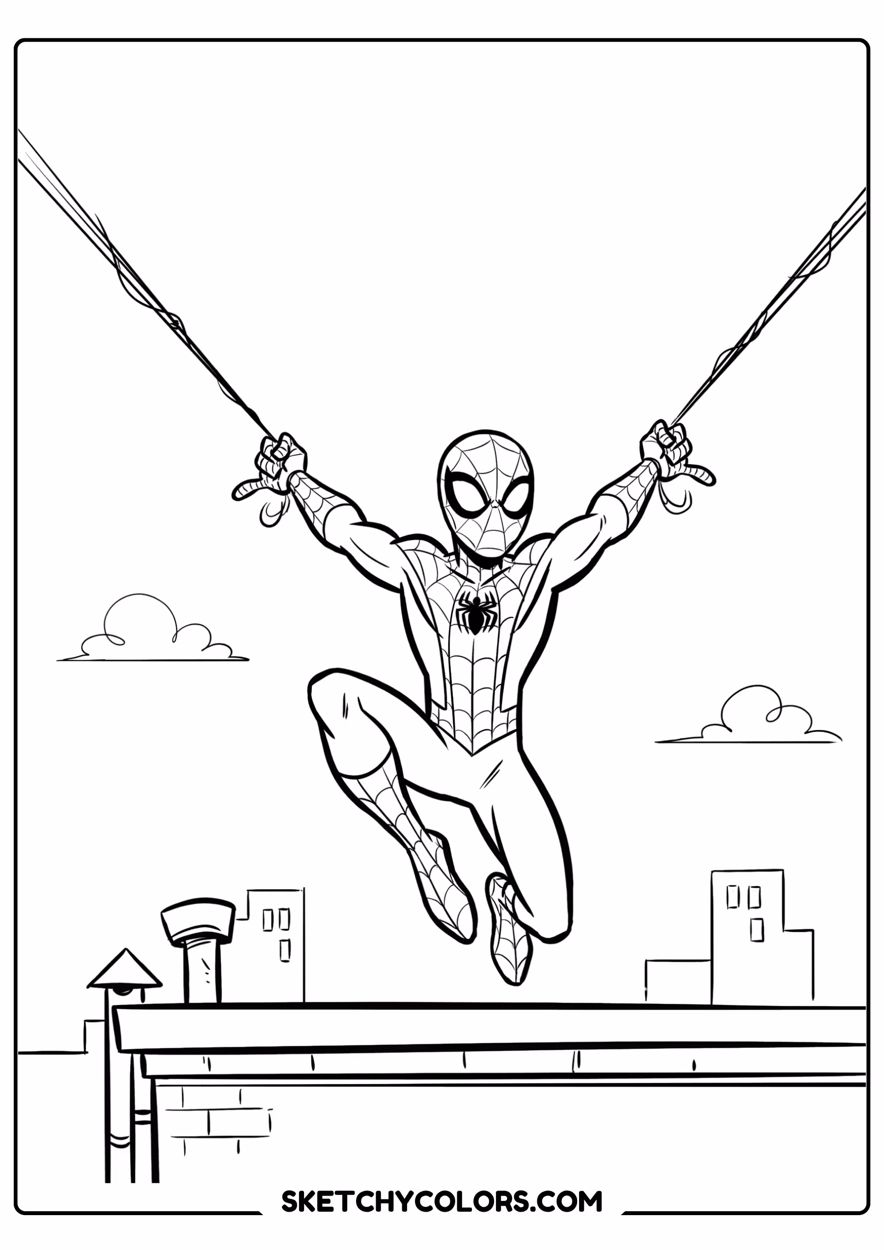 spiderman coloring pages - double web zip line free printable PDF for kids