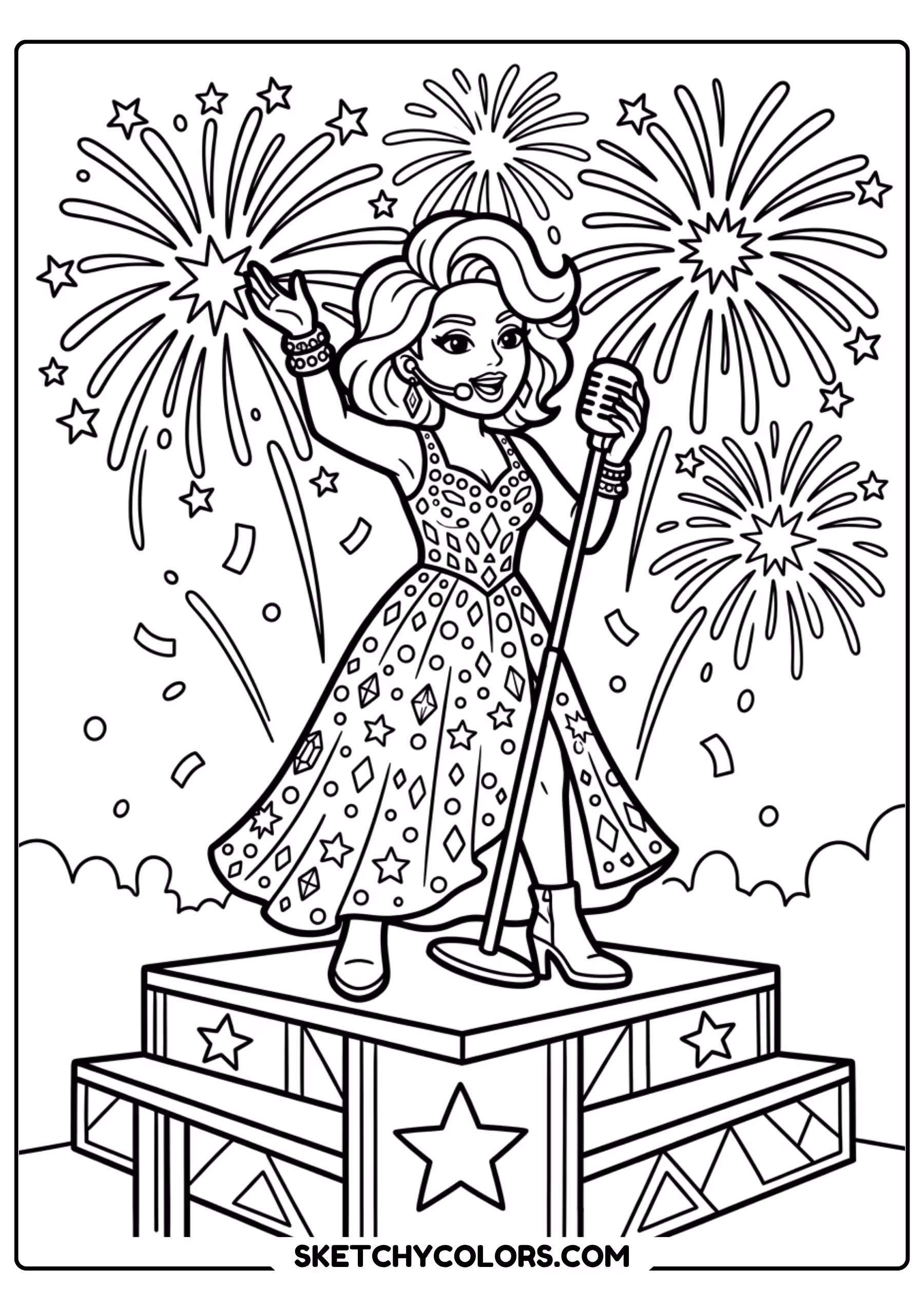 taylor swift coloring pages - fireworks celebration free printable PDF for kids