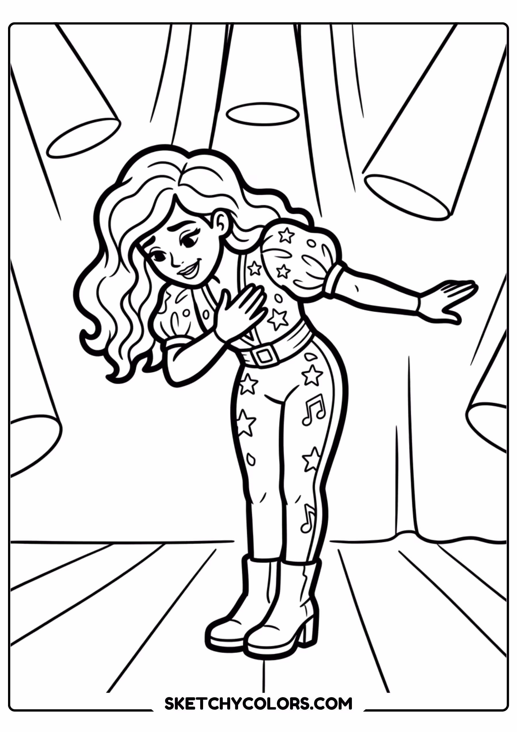 taylor swift coloring pages - sparkly jumpsuit bow free printable PDF for kids
