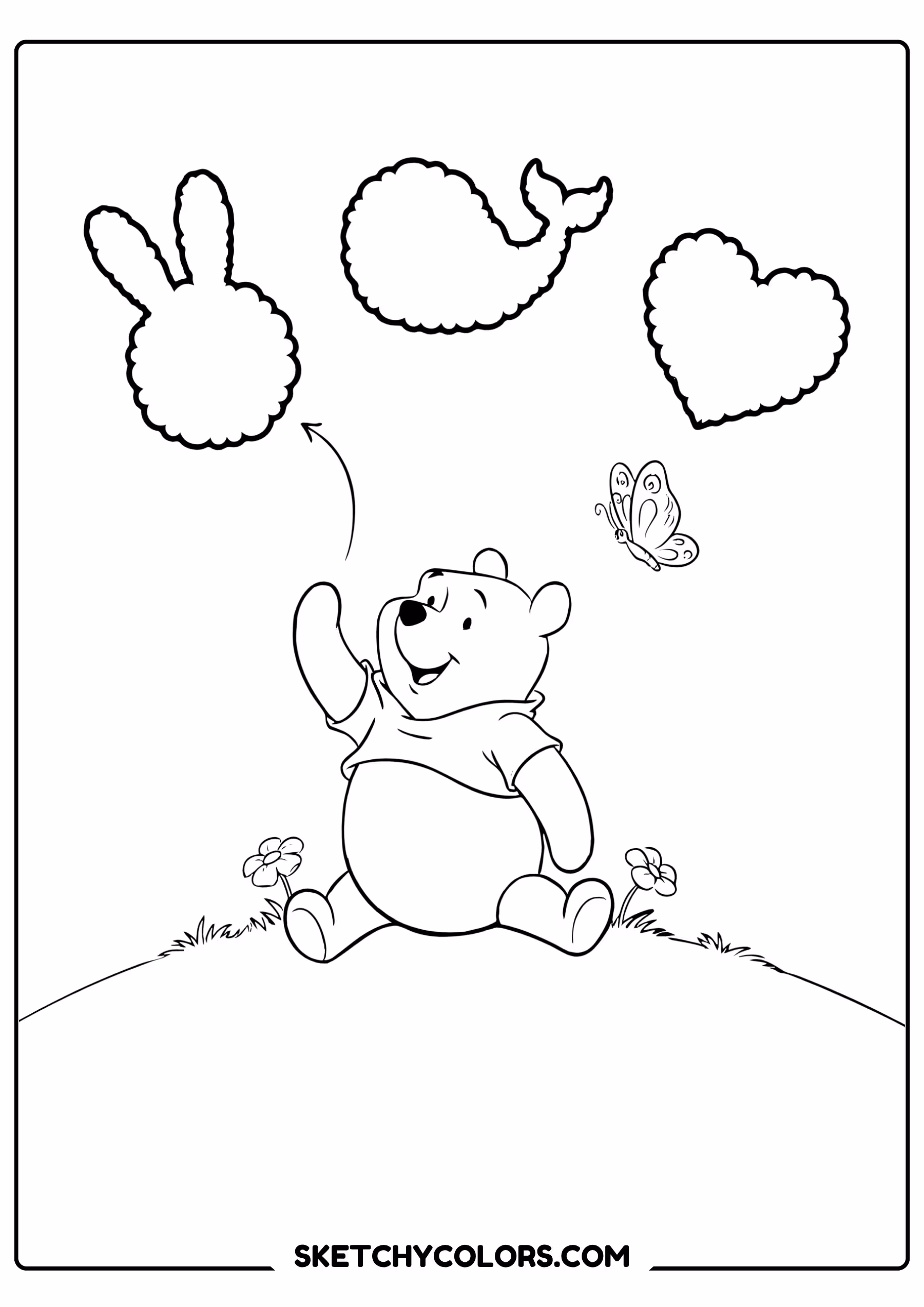 winnie the pooh coloring pages - cloud shapes in the sky free printable PDF for kids