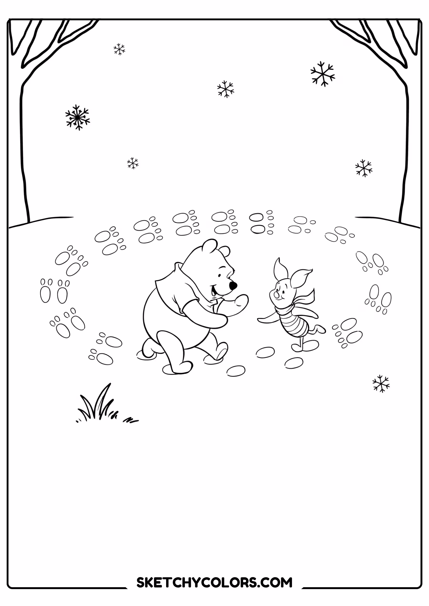 winnie the pooh coloring pages - footprints in the snow free printable PDF for kids