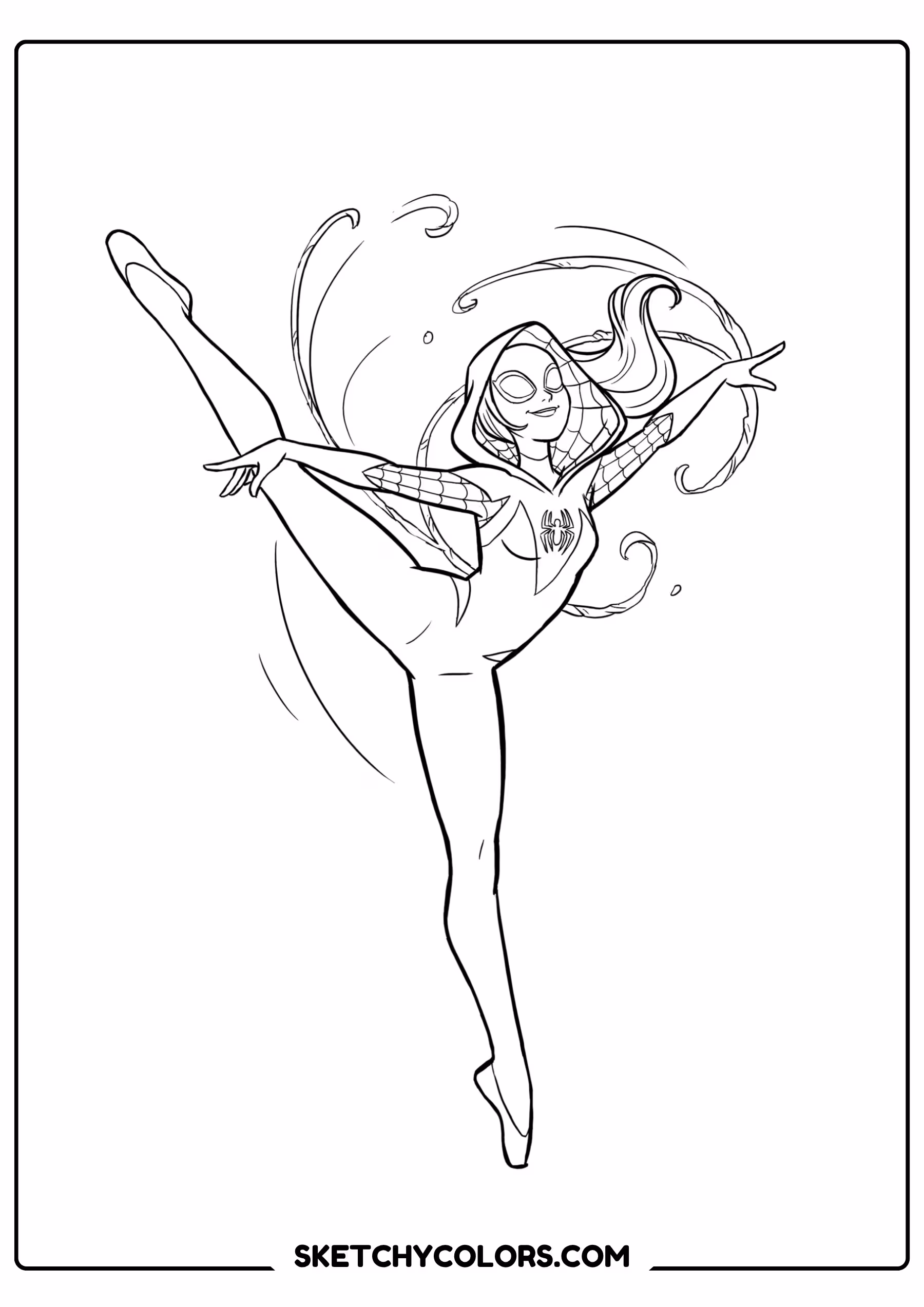 spiderman coloring pages - graceful spider dancer free printable PDF for kids