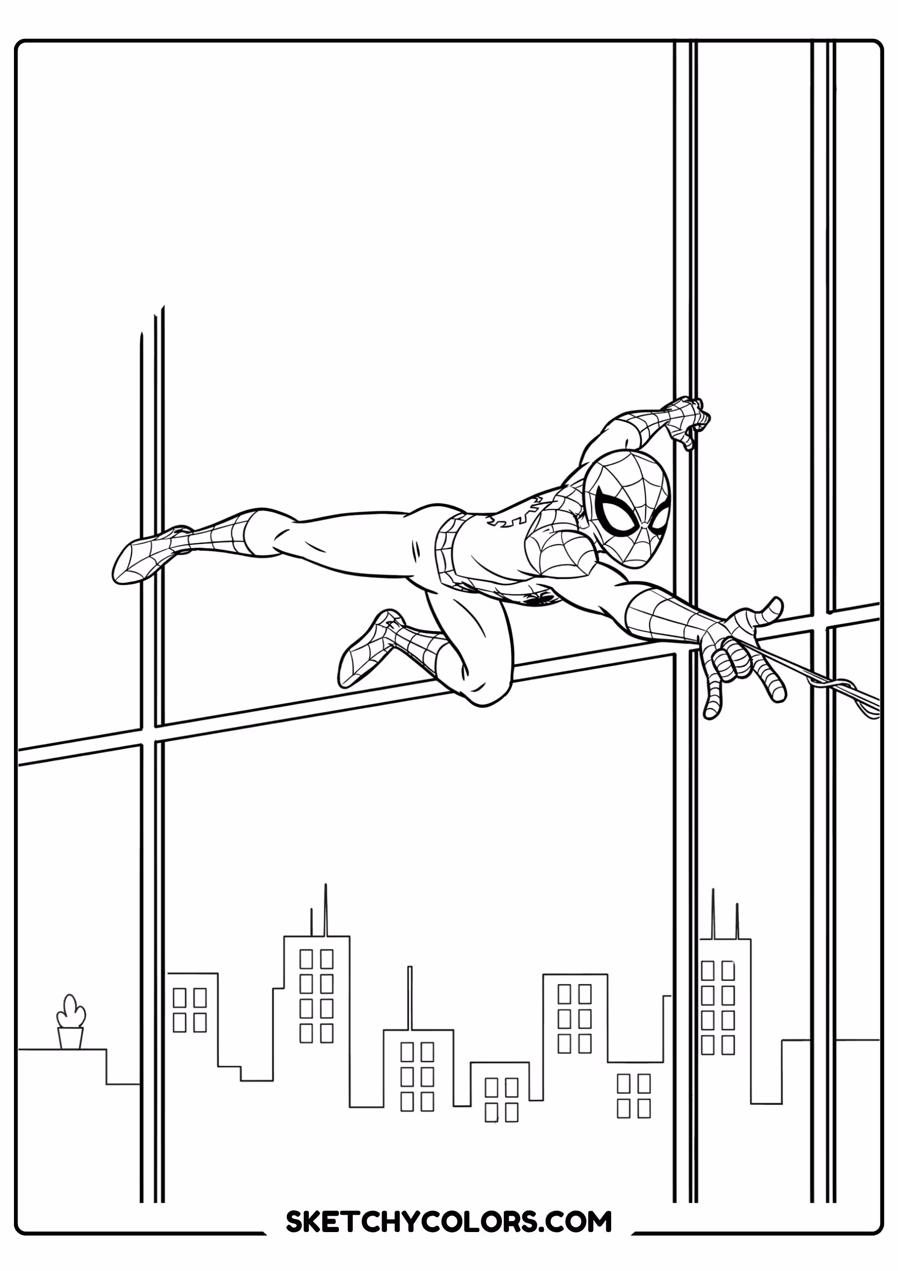 spiderman coloring pages - window ledge leap free printable PDF for kids