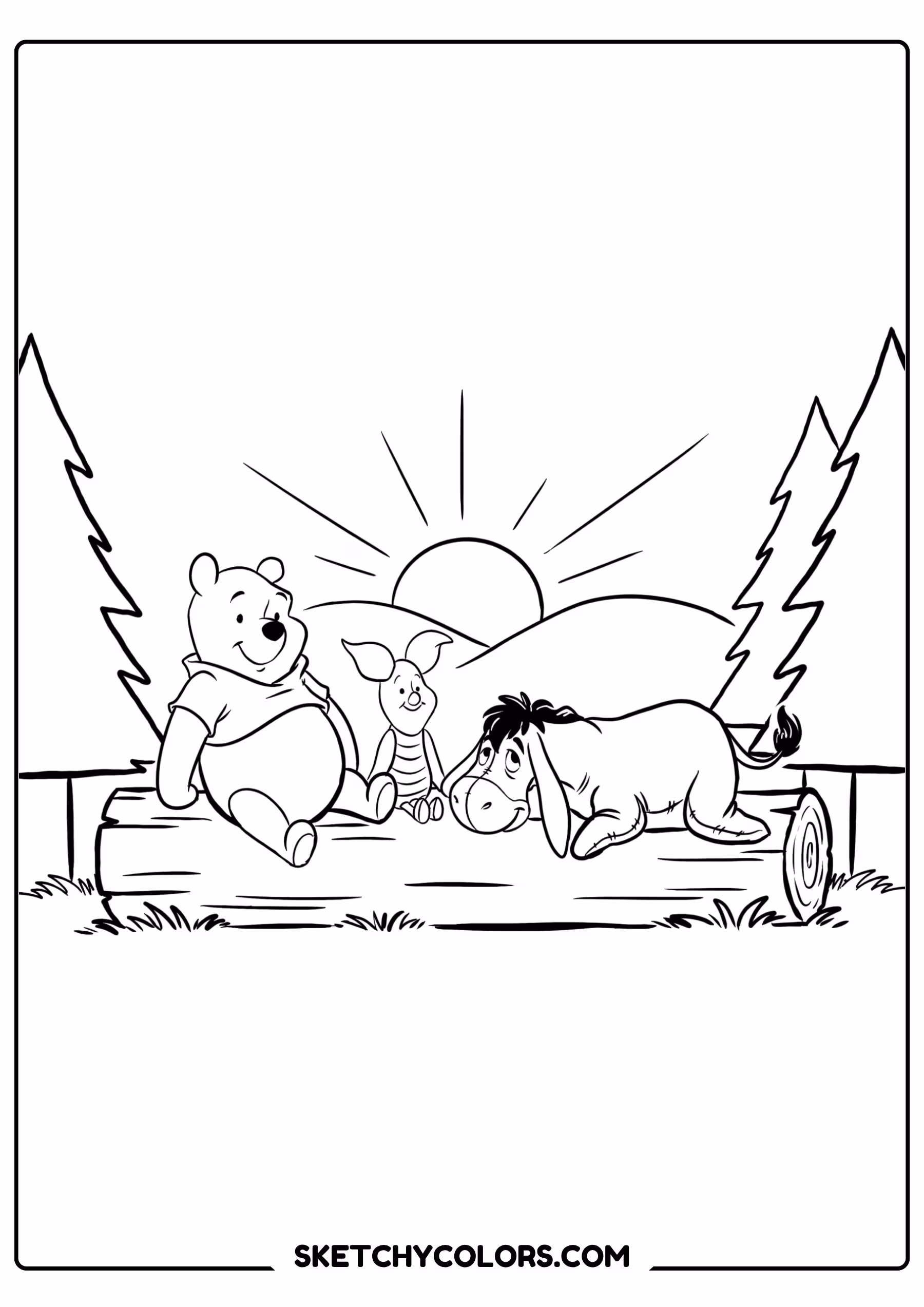 winnie the pooh coloring pages - watching the sunrise free printable PDF for kids