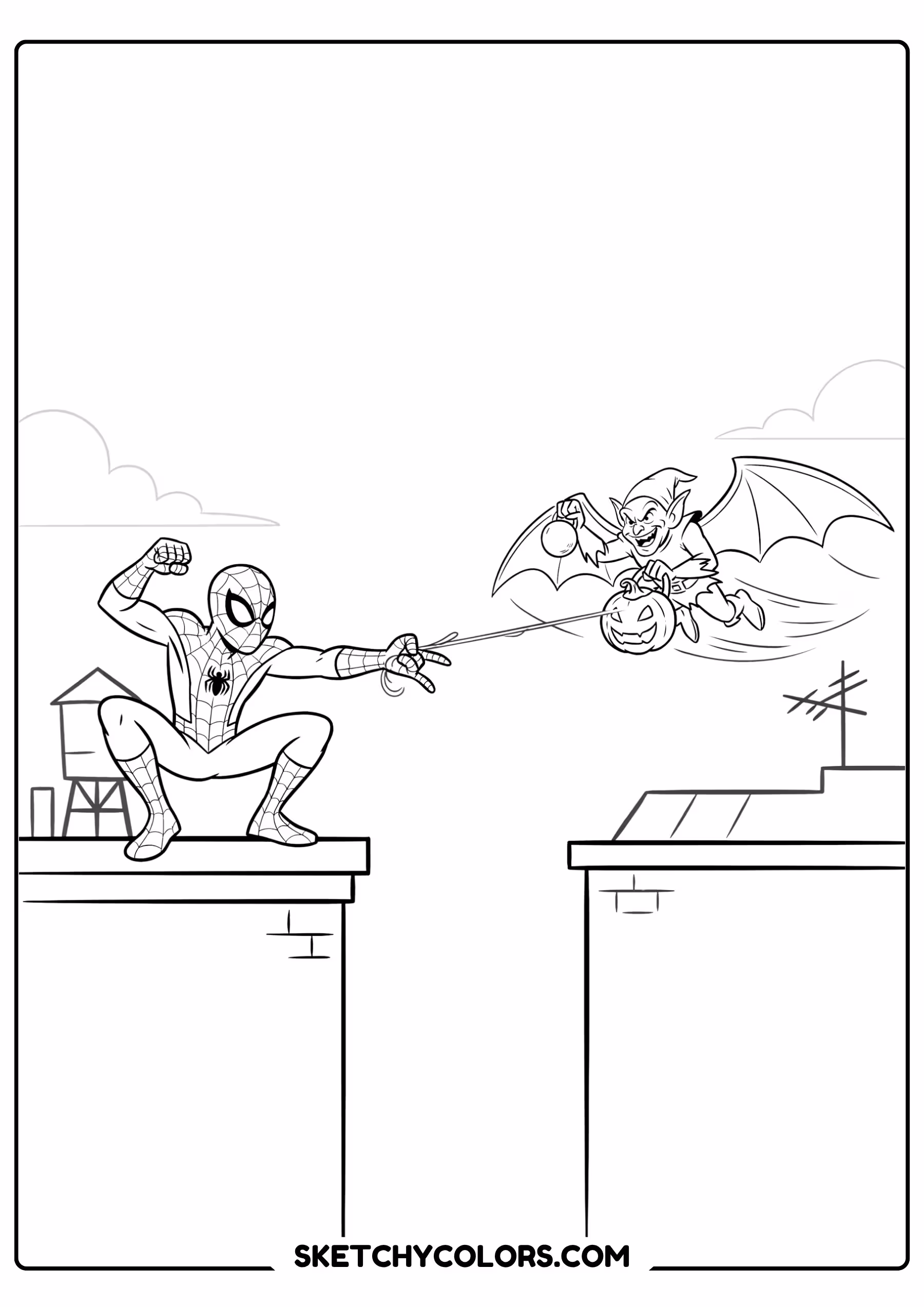 spiderman coloring pages - glider villain battle free printable PDF for kids