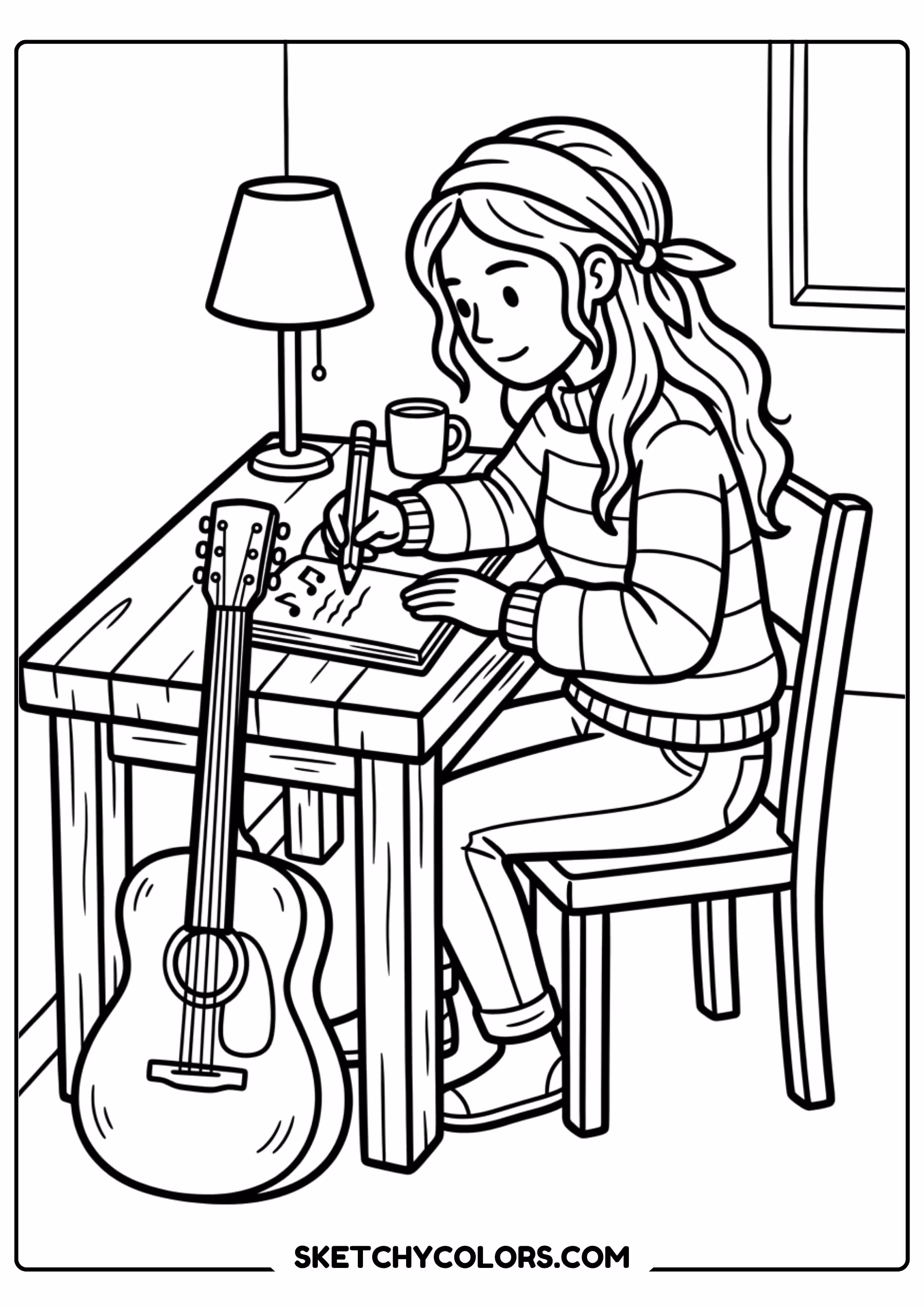 taylor swift coloring pages - writing songs at home free printable PDF for kids