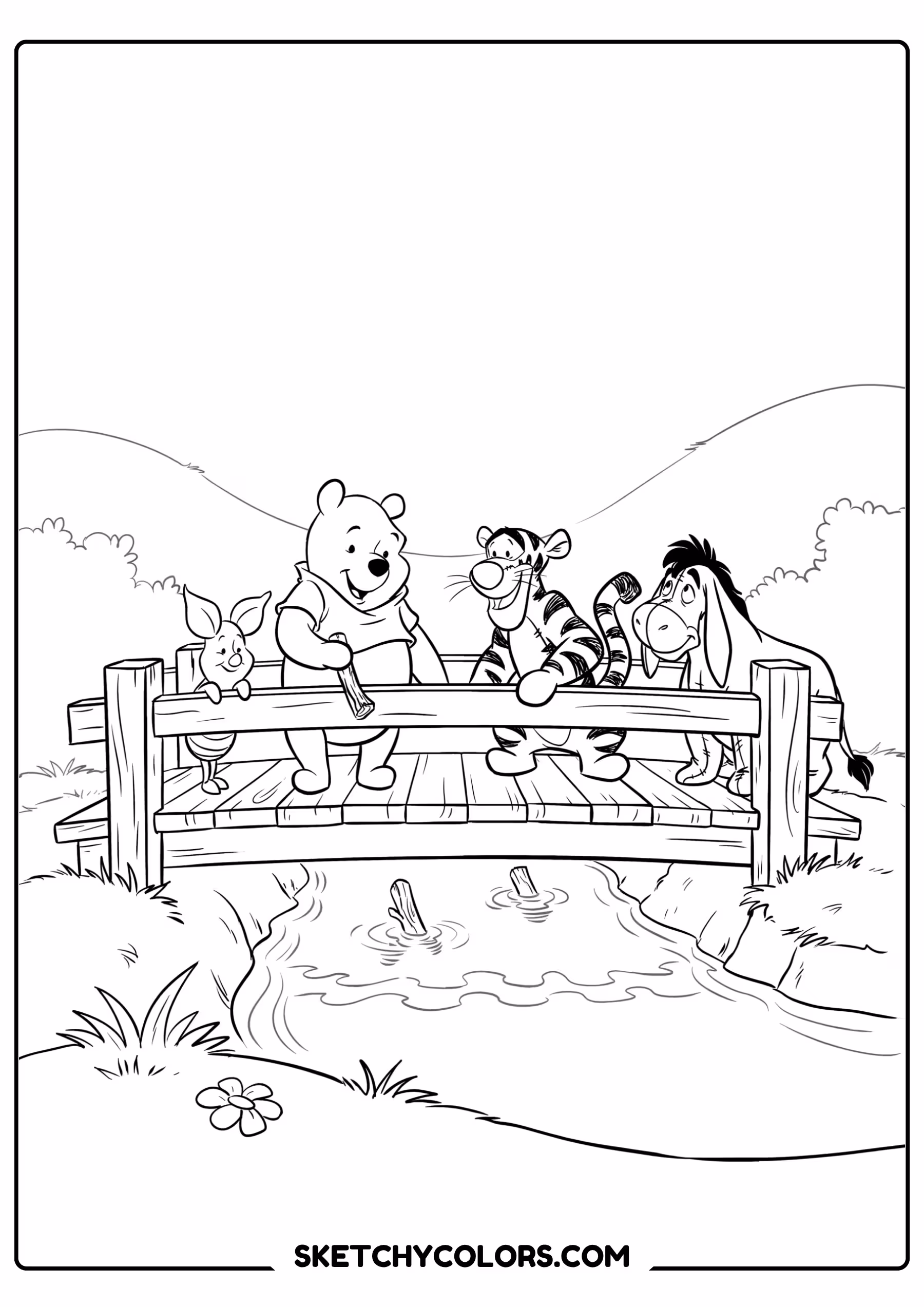 winnie the pooh coloring pages - feast at the picnic table free printable PDF for kids