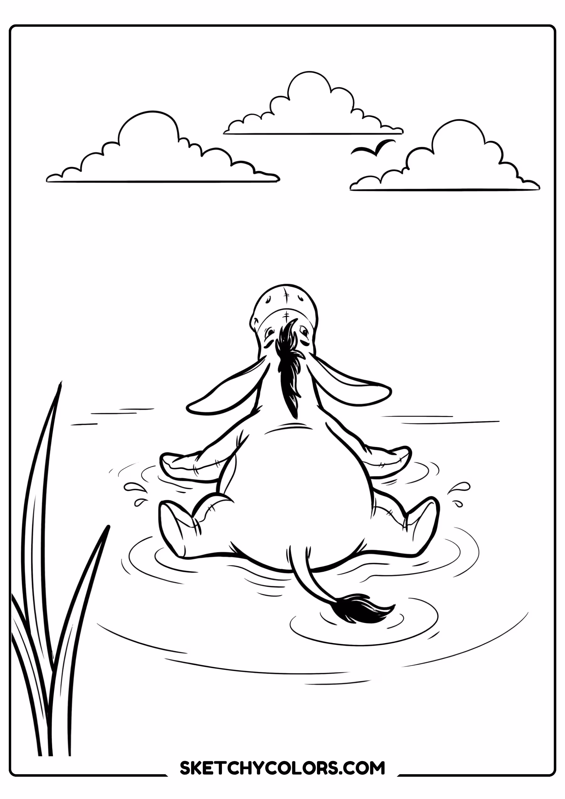 winnie the pooh coloring pages - eeyore by the water free printable PDF for kids