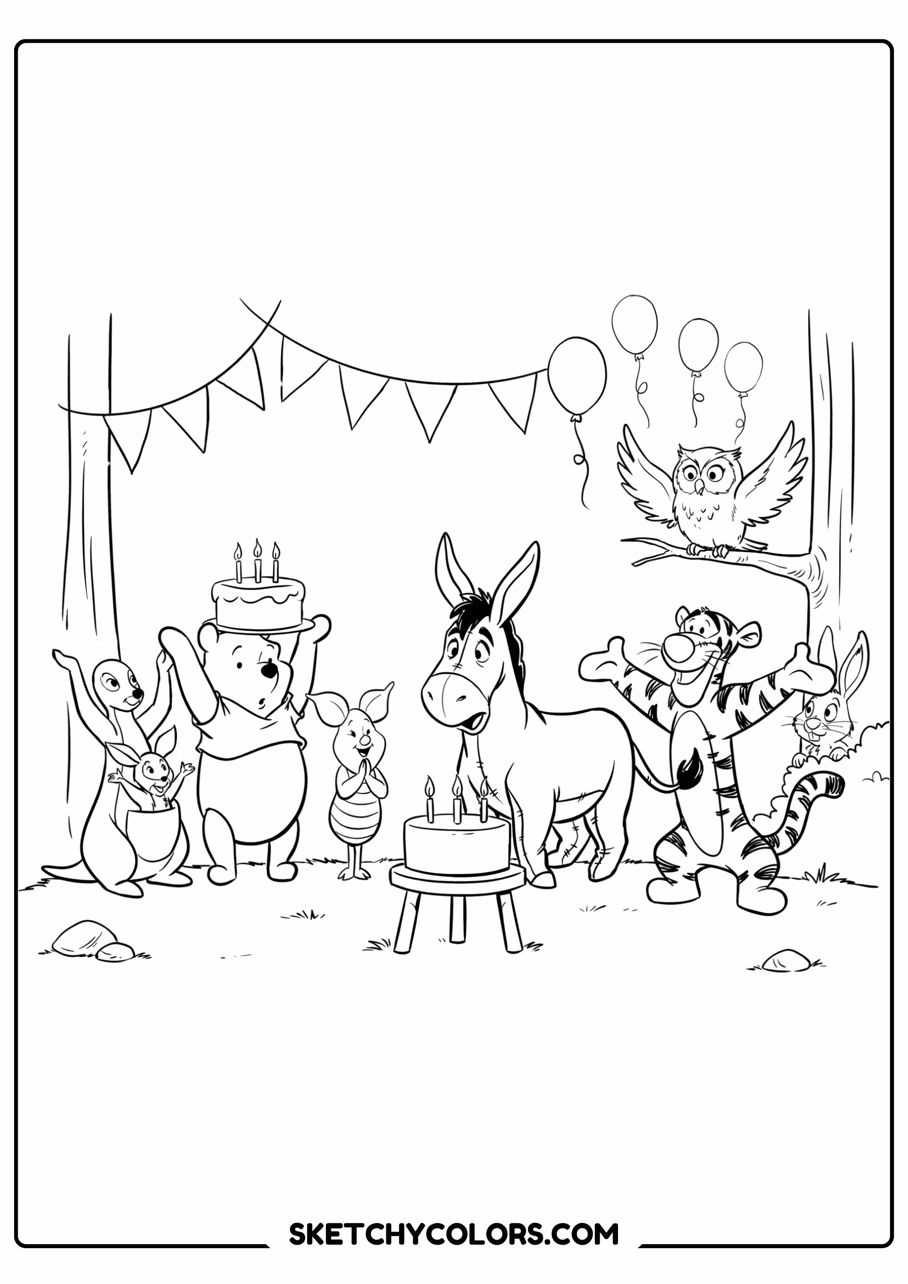 winnie the pooh coloring pages - birthday party banner free printable PDF for kids
