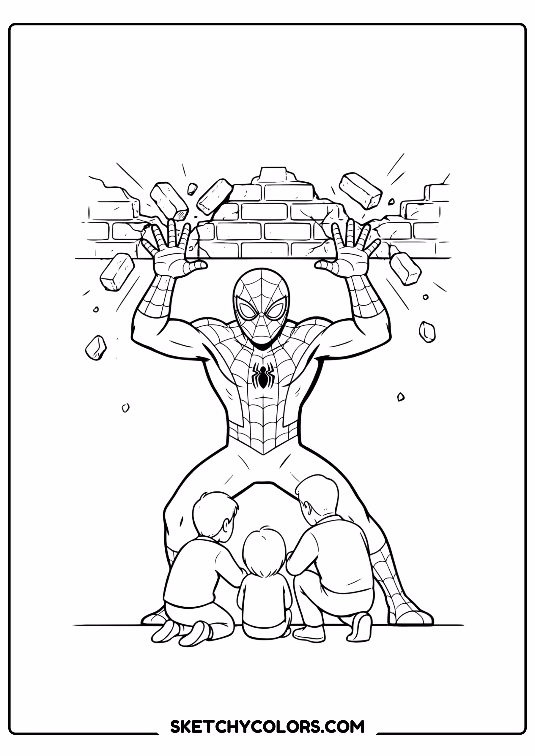 spiderman coloring pages - wall holding hero free printable PDF for kids