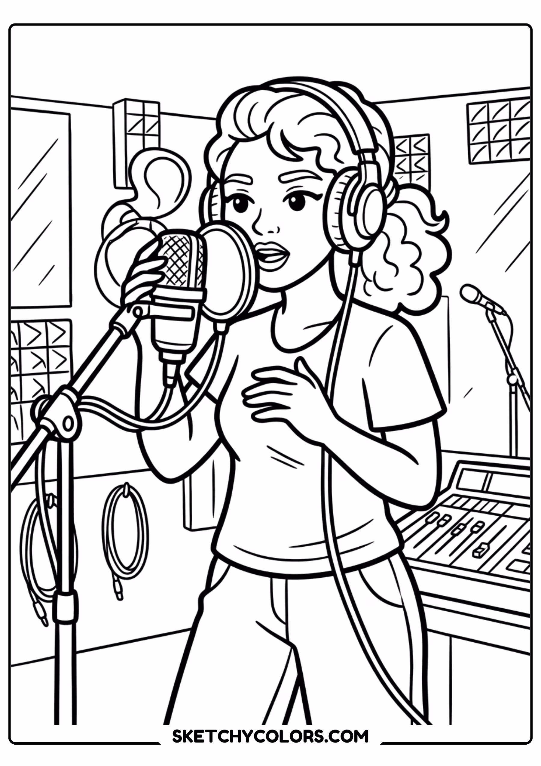 taylor swift coloring pages - recording studio session free printable PDF for kids