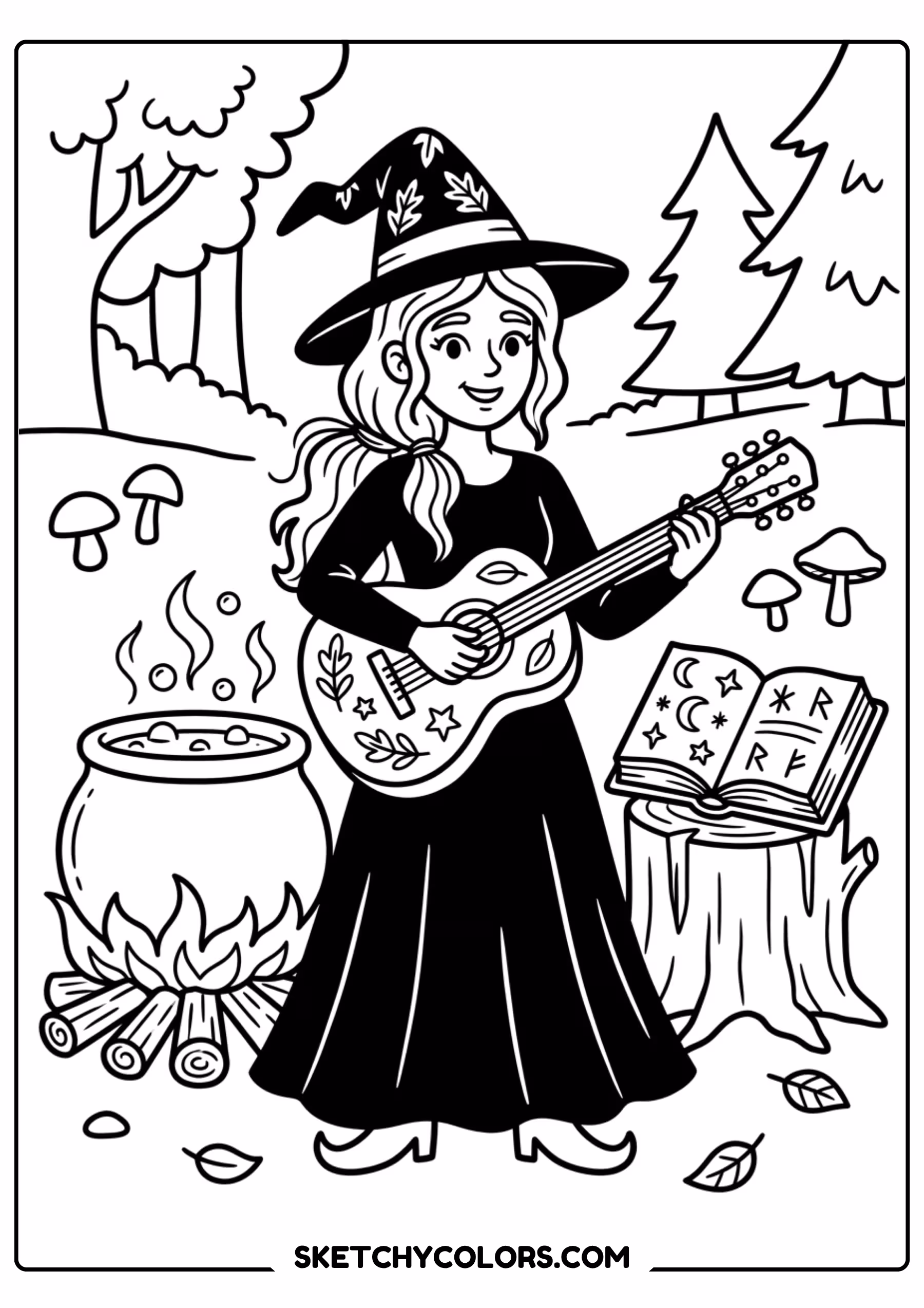 taylor swift coloring pages - witchy guitar magic free printable PDF for kids
