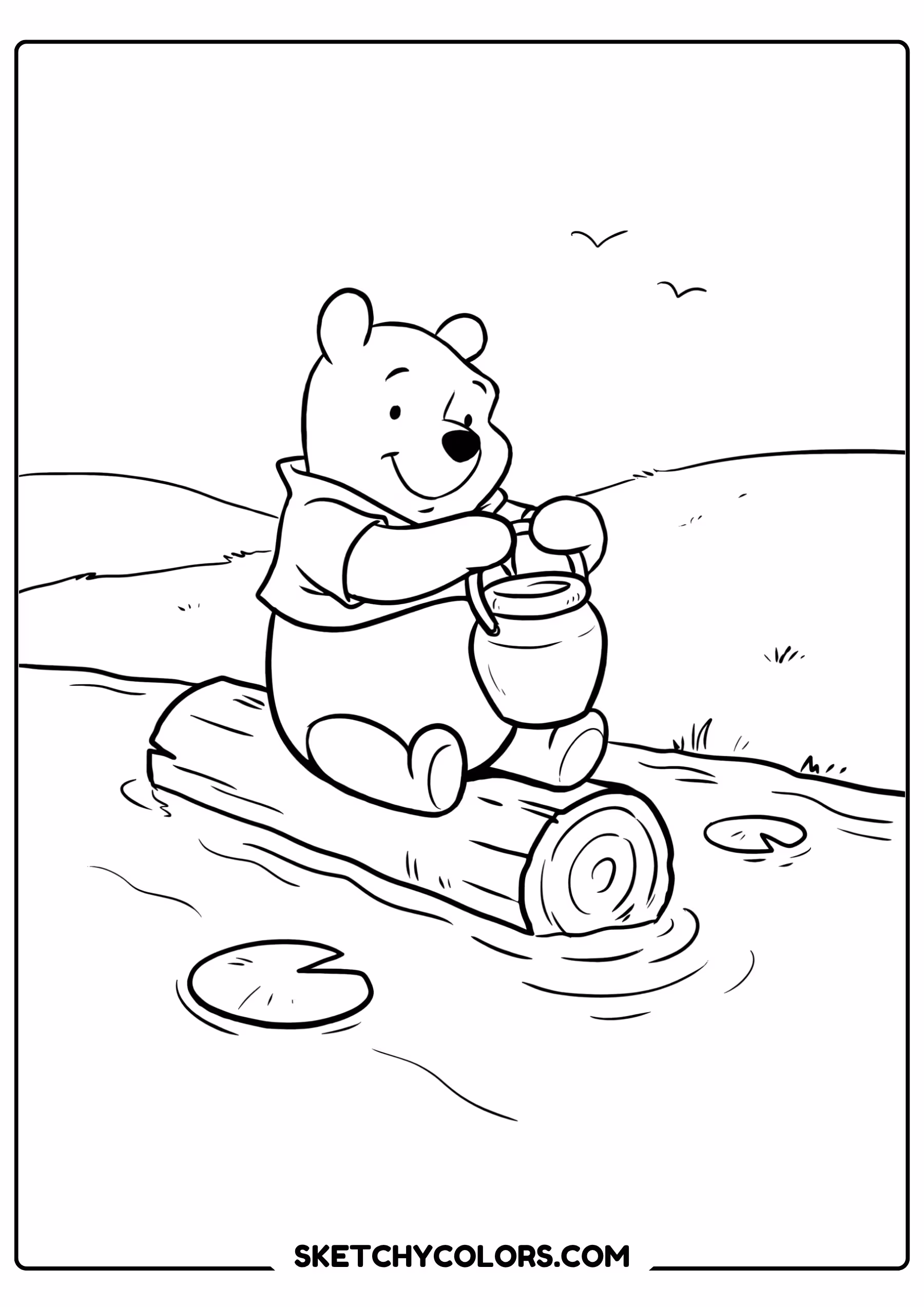 winnie the pooh coloring pages - honey break on a log free printable PDF for kids