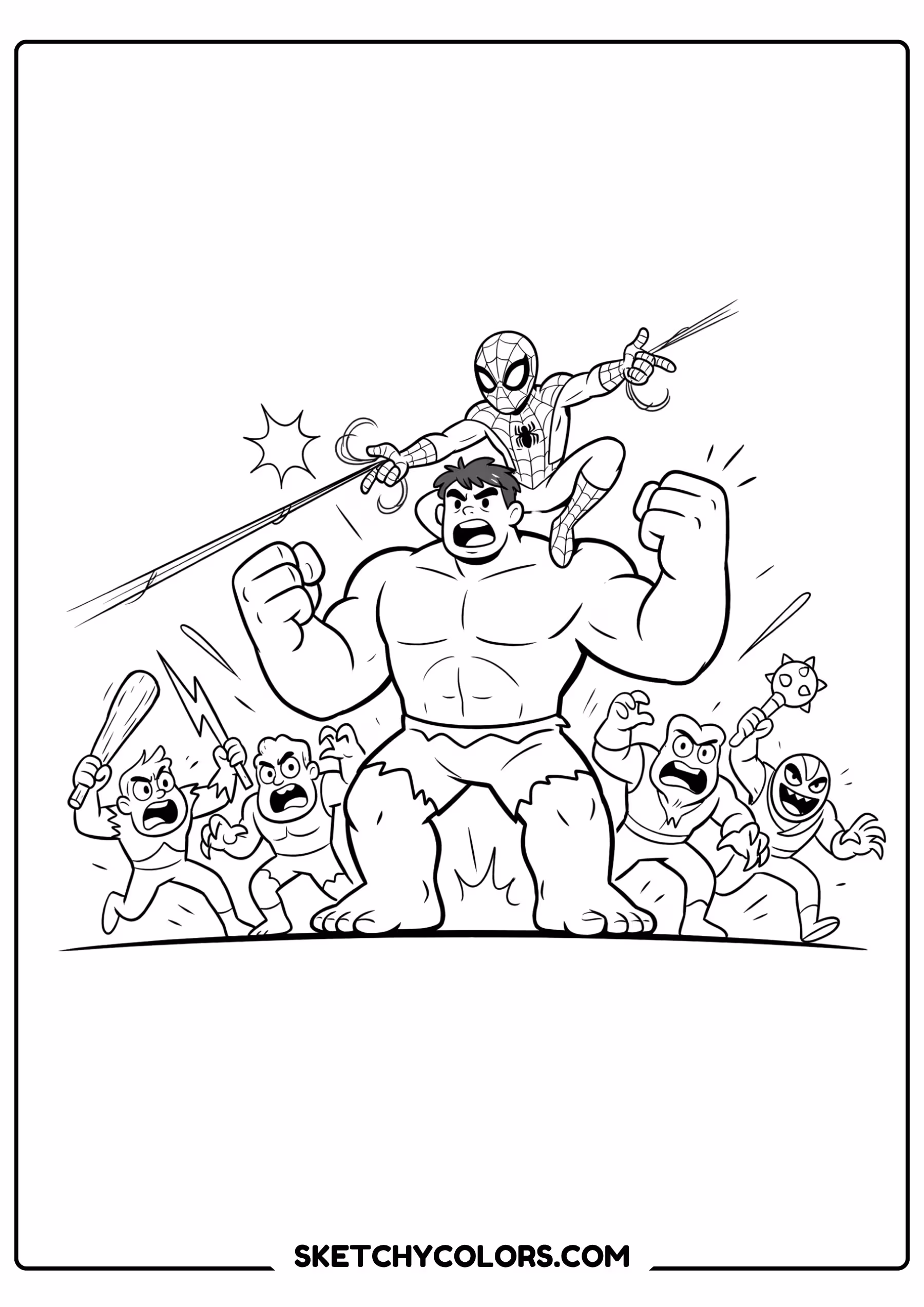 spiderman coloring pages - big green battle free printable PDF for kids
