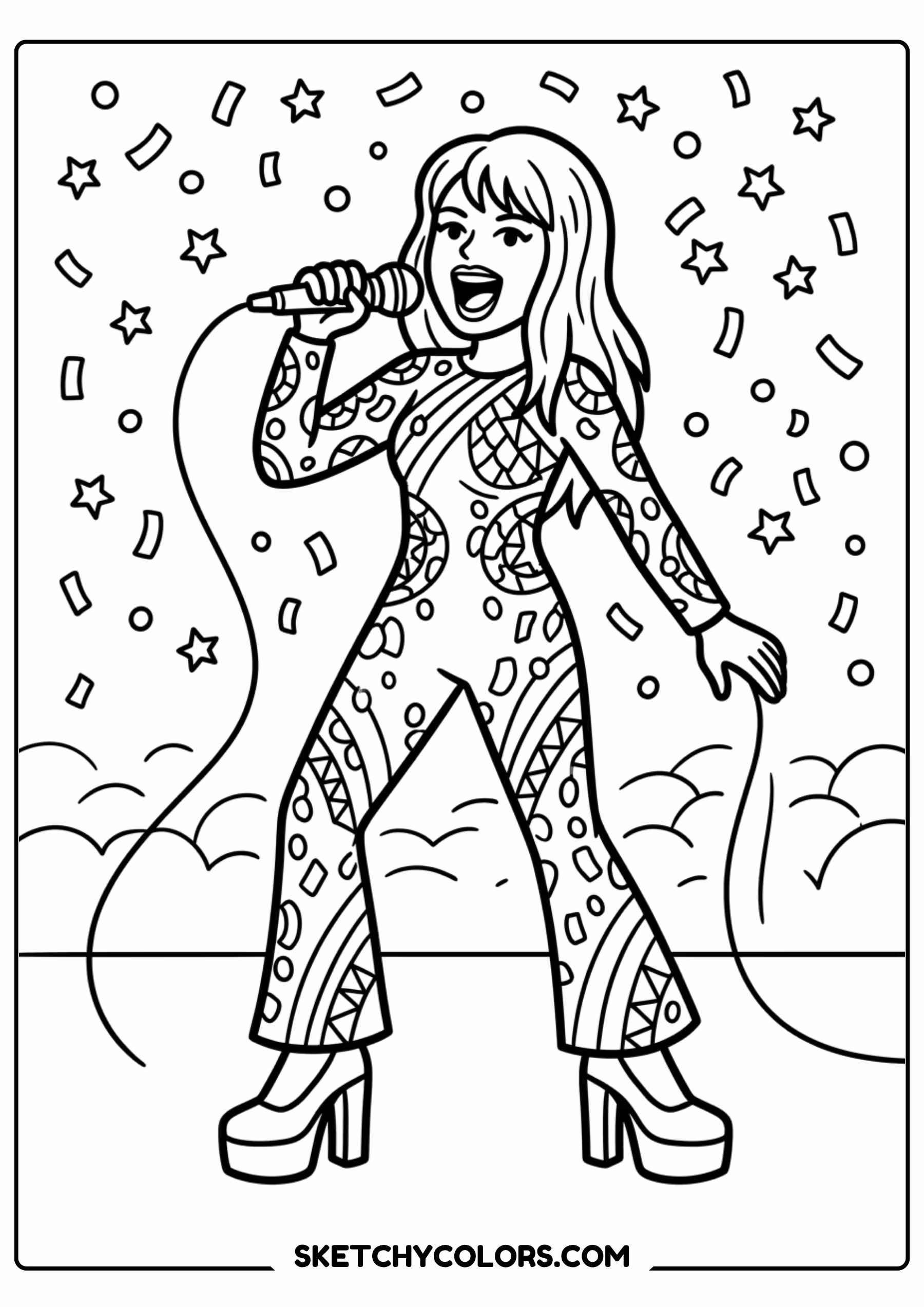 taylor swift coloring pages - sparkly bodysuit performance free printable PDF for kids