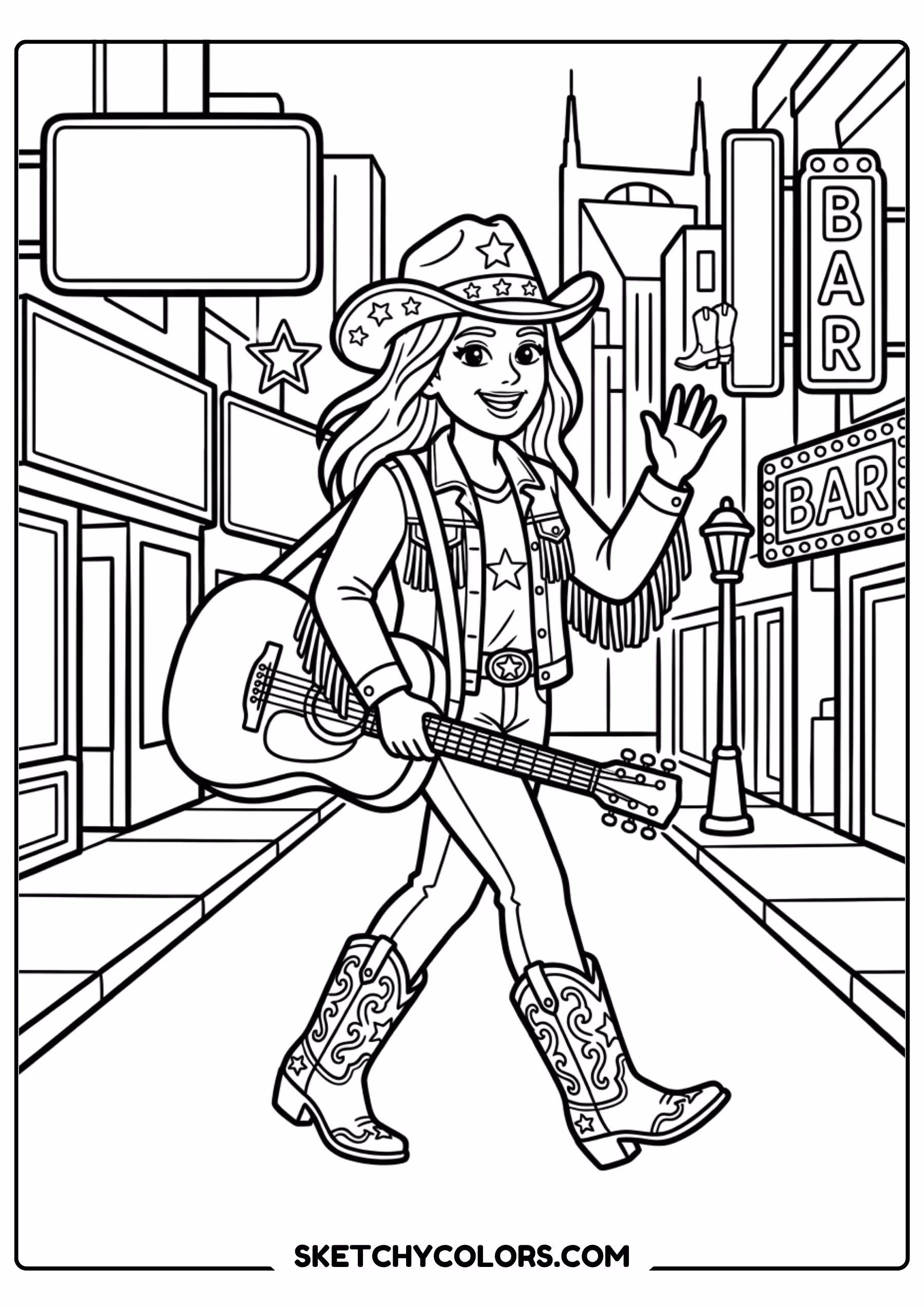 taylor swift coloring pages - neon bar cowgirl free printable PDF for kids