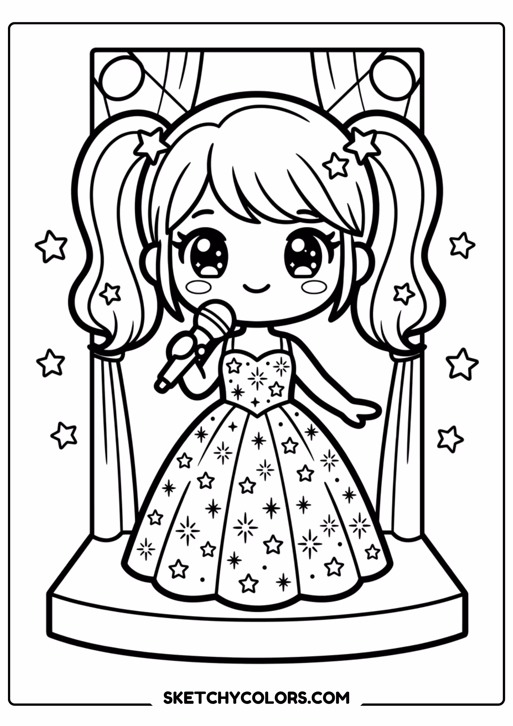 taylor swift coloring pages - chibi stage curtain show free printable PDF for kids