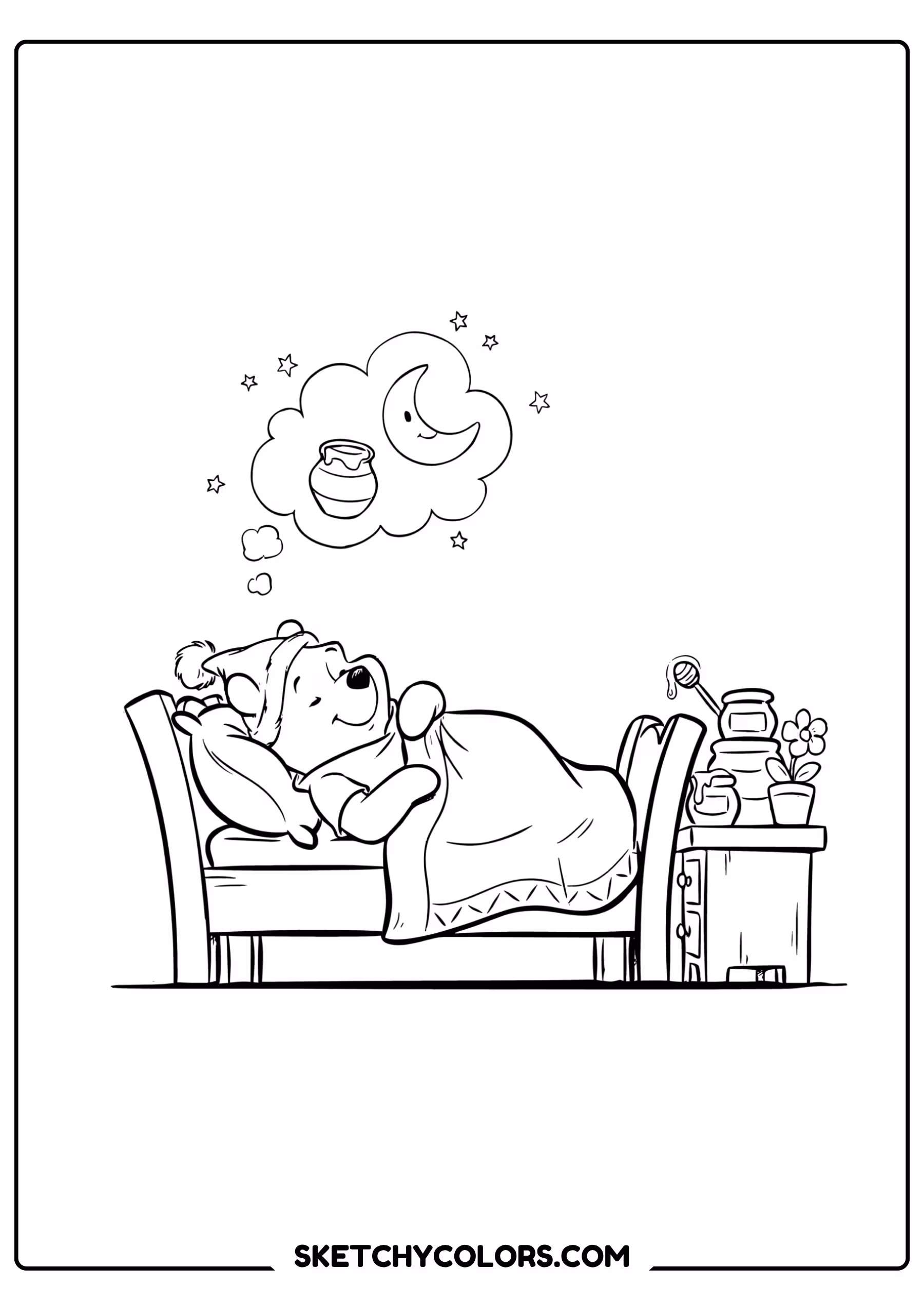 winnie the pooh coloring pages - dreaming of honey free printable PDF for kids