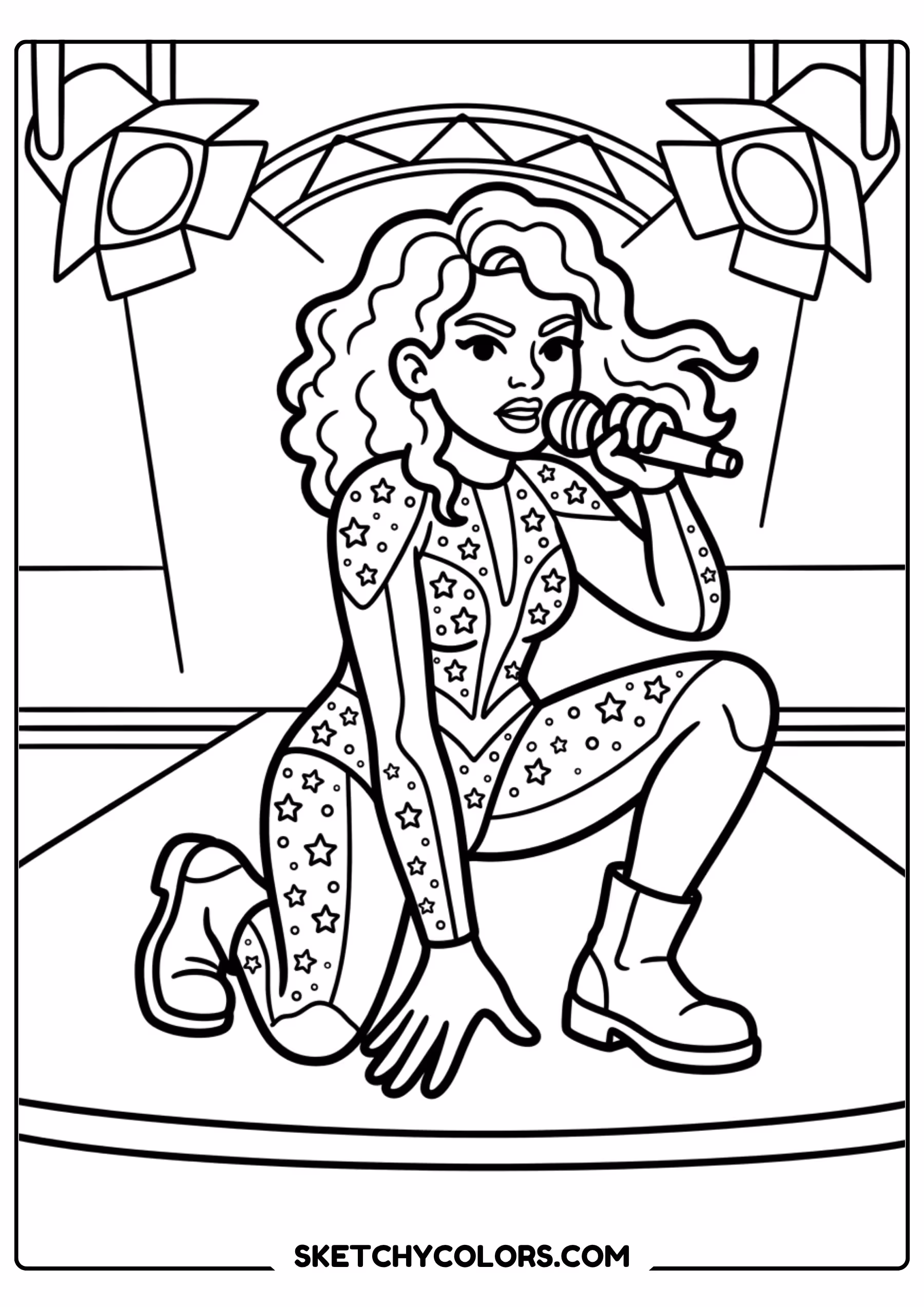 taylor swift coloring pages - curly hair singer free printable PDF for kids
