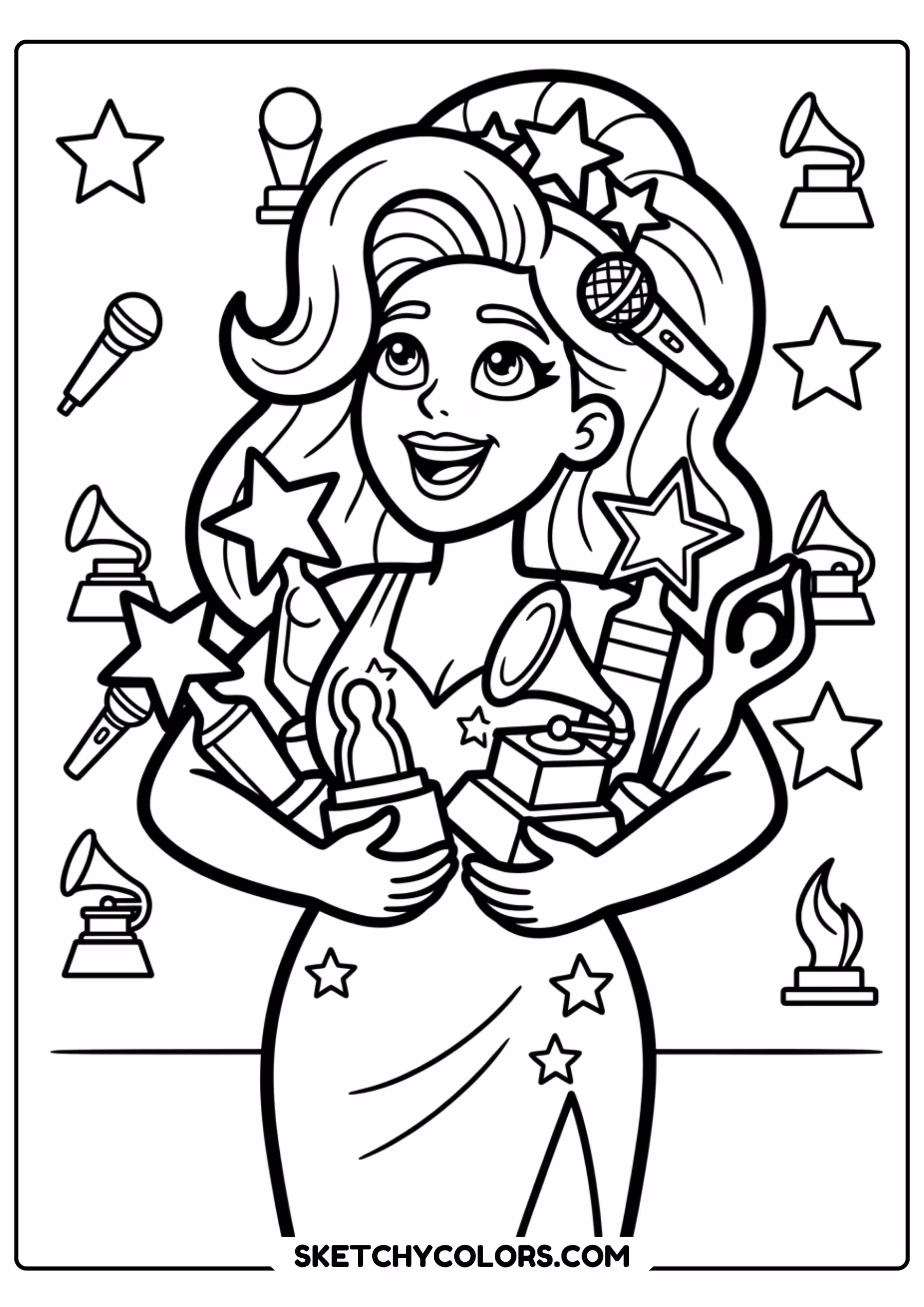 taylor swift coloring pages - sparkling glamour portrait free printable PDF for kids